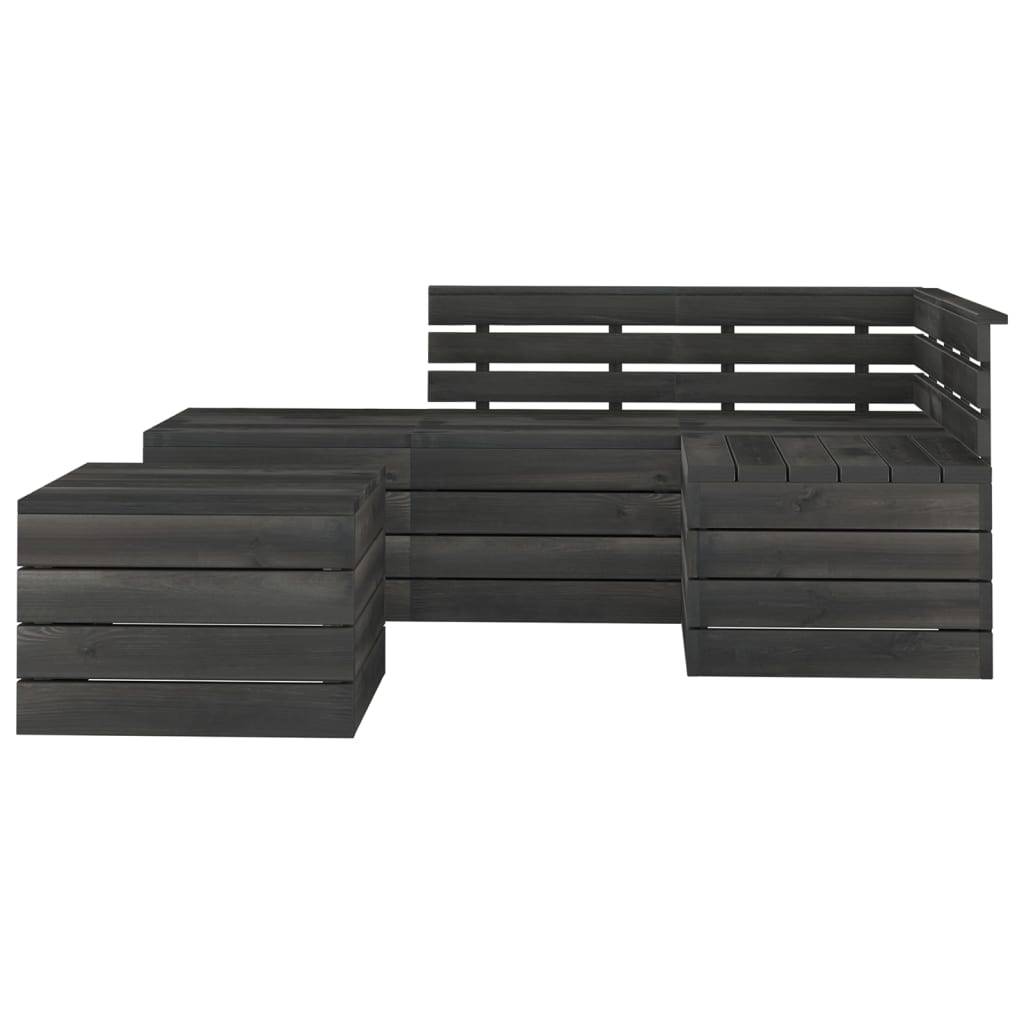 Helloshop26 - Salon de jardin palette meuble d'extérieur ensemble de mobilier 5 pièces bois de pin massif gris foncé - Image 2