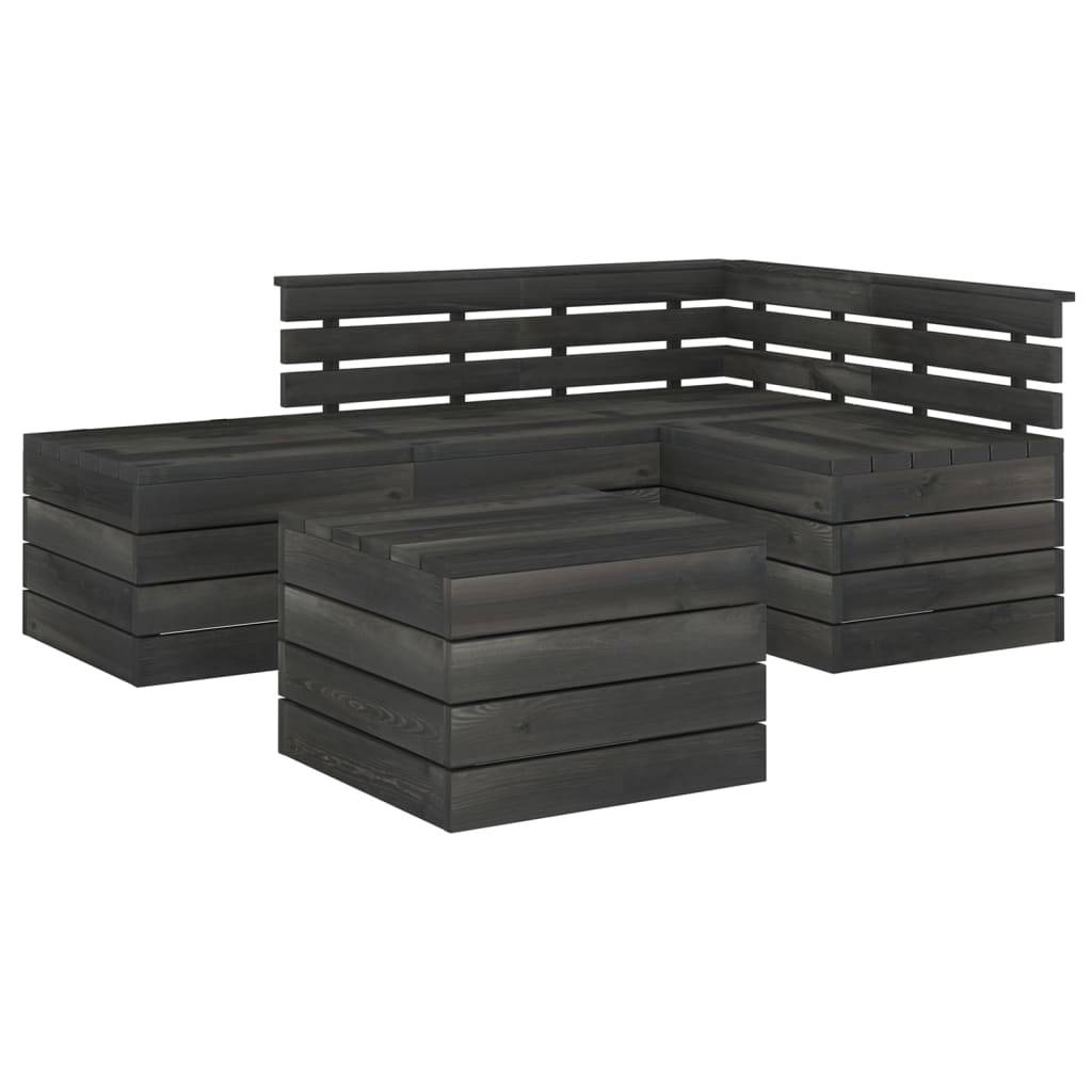 Helloshop26 - Salon de jardin palette meuble d'extérieur ensemble de mobilier 5 pièces bois de pin massif gris foncé - Image 1