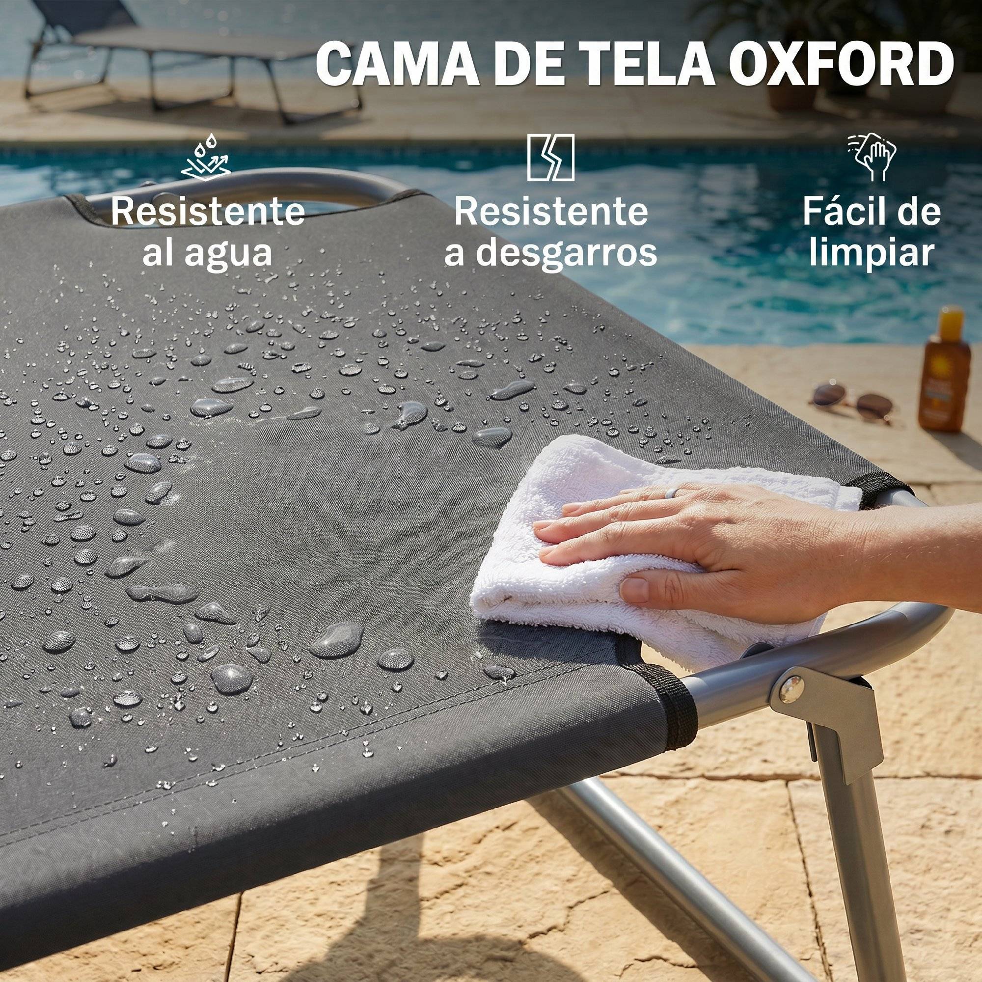 Transat pliant de jardin avec auvent et dossier inclinable pour jardin, terrasse, camping, 187 x 58 x 36 cm, gris - Image 8
