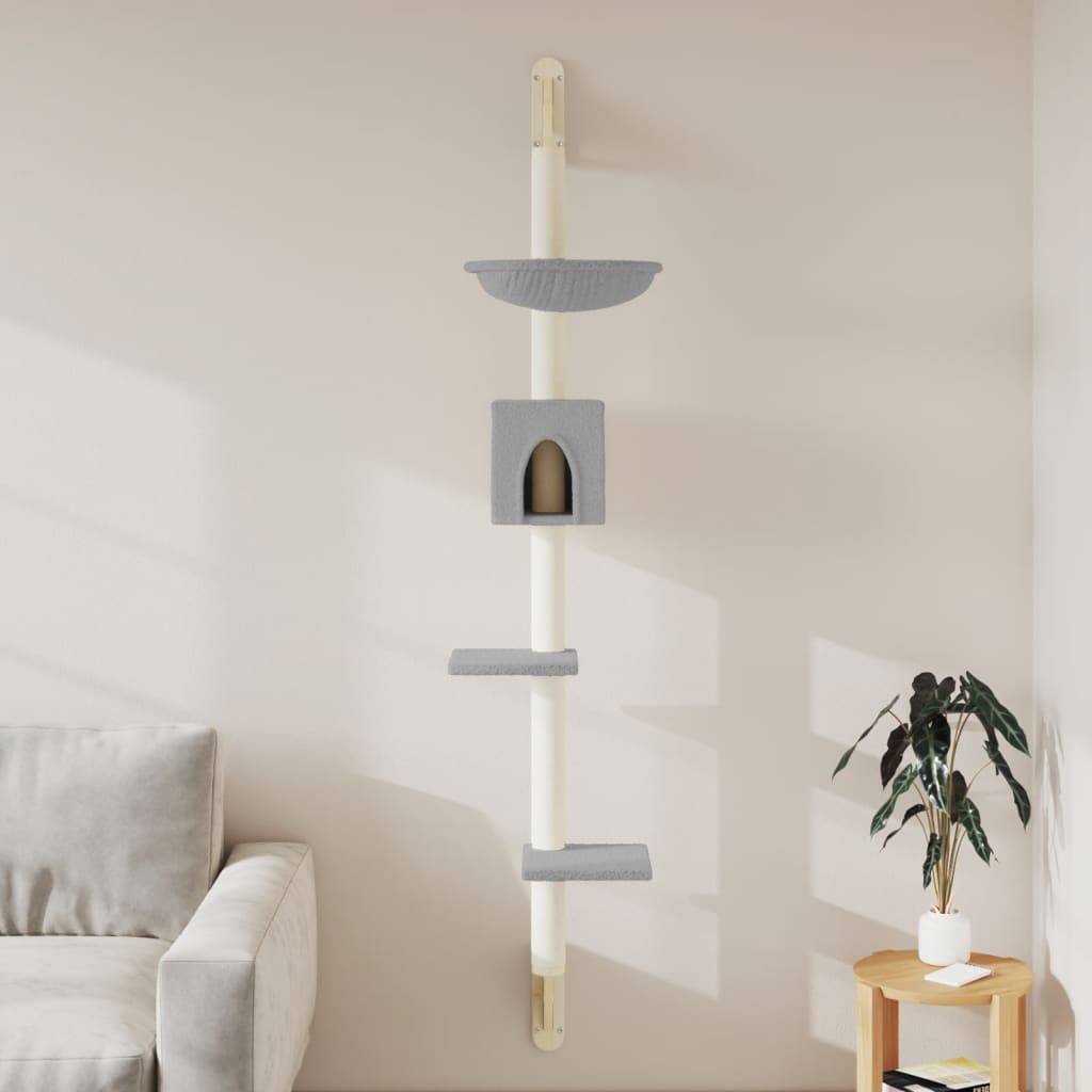 Arbre à chat mural bois et sisal gris clair 35 x 53 x 187 cm - PANGIVO - Image 1