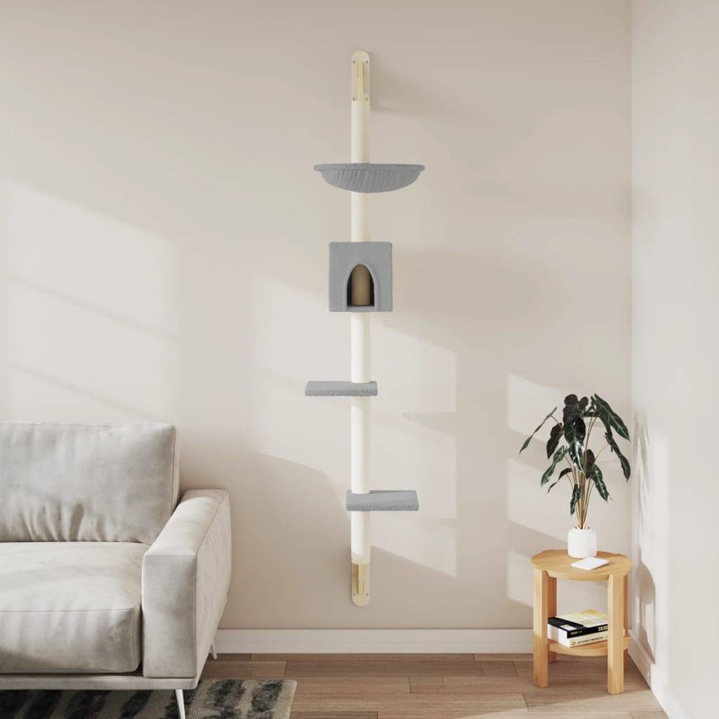 Arbre à chat mural bois et sisal gris clair 35 x 53 x 187 cm - PANGIVO - Image 3