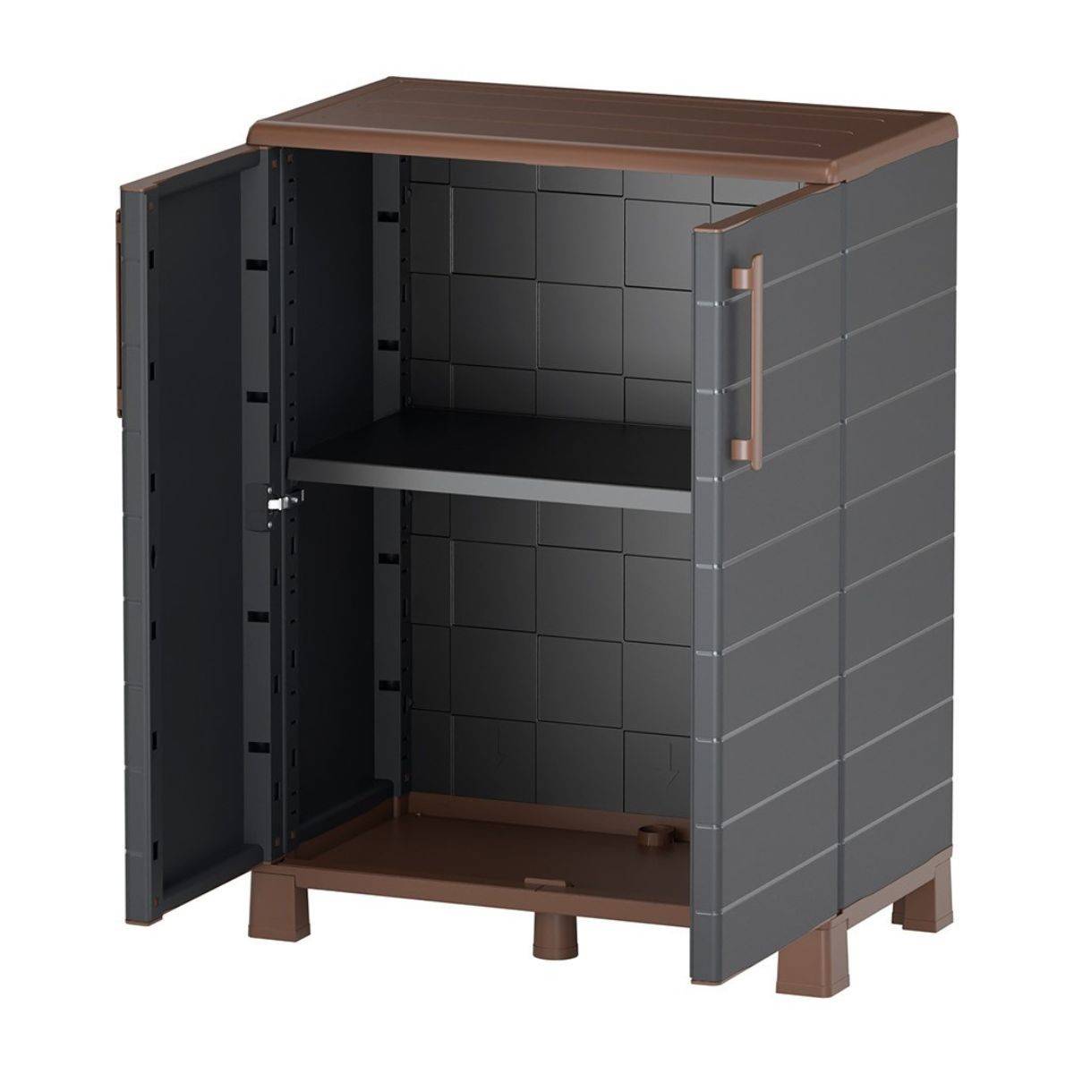 INTEC Armoire Rangement Grise 2 Portes - Meuble Bas Garage Buanderie Polypropylène 68x37x84 Cm