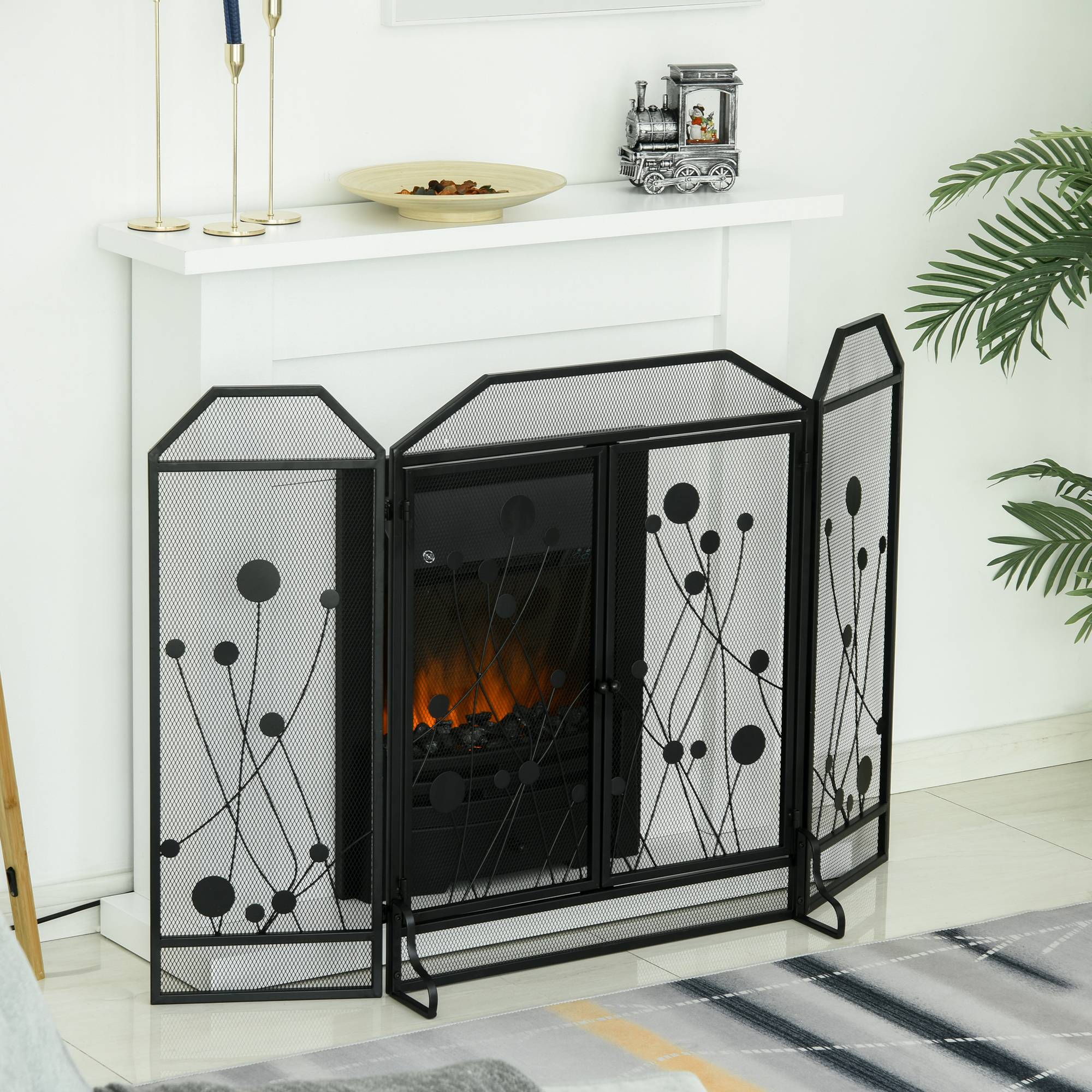 Pare-feu pliable en acier noir et métal avec 2 portes à fermeture magnétique, 125 x 80 cm - Image 8