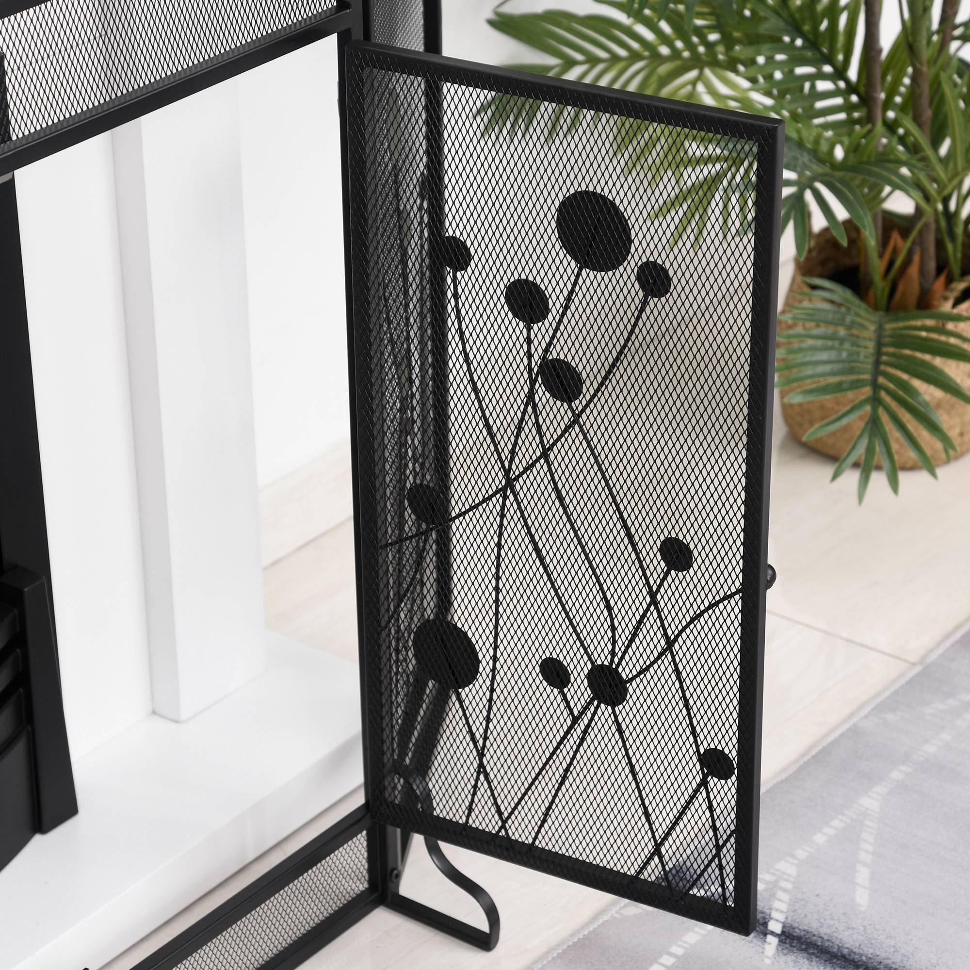 Pare-feu pliable en acier noir et métal avec 2 portes à fermeture magnétique, 125 x 80 cm - Image 9
