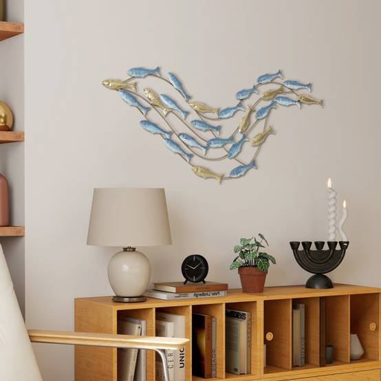 ComfortXL - Décoration murale poissons métal pour salon design moderne bleu clair 99,7x50,2cm - ComfortXL Outdoor Living - Image 8