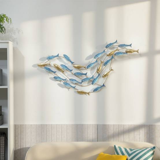 ComfortXL - Décoration murale poissons métal pour salon design moderne bleu clair 99,7x50,2cm - ComfortXL Outdoor Living - Image 1
