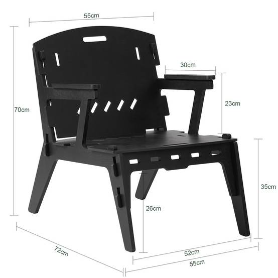 SoBuy Fauteuil Ergonomique pour Salon et Bureau, Structure à Tenons et Mortaises, Confortable, Hauteur d'Assise de 35 cm - Image 3
