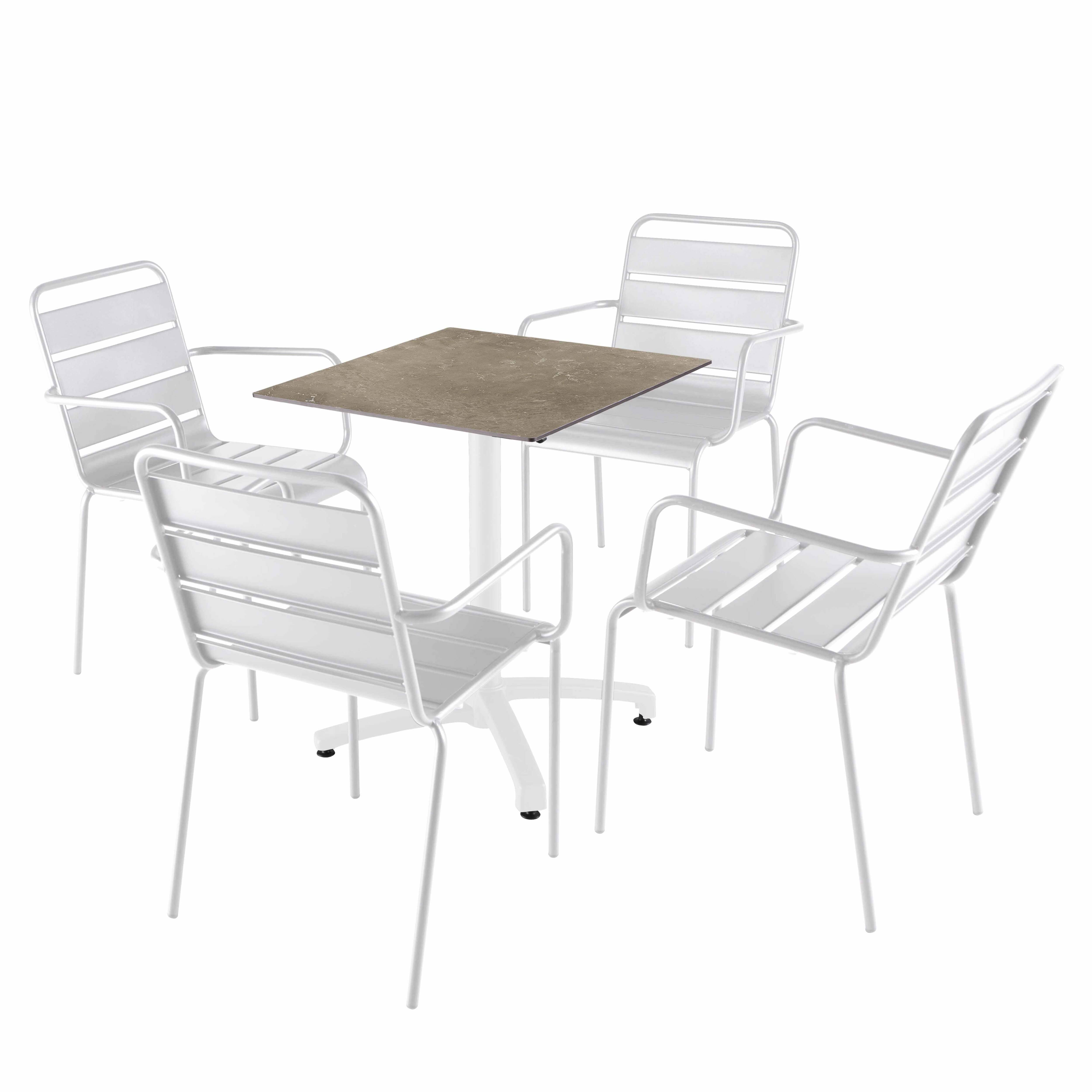 Oviala - Ensemble table 60 cm marbre beige et 4 chaises en métal blanc - Oviala - Image 1