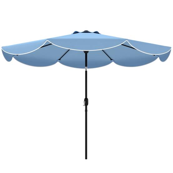 Parasol de terrasse extérieur Ø2,7 m avec manivelle et volant d'inclinaison réglables (3 positions), bleu clair - Image 2