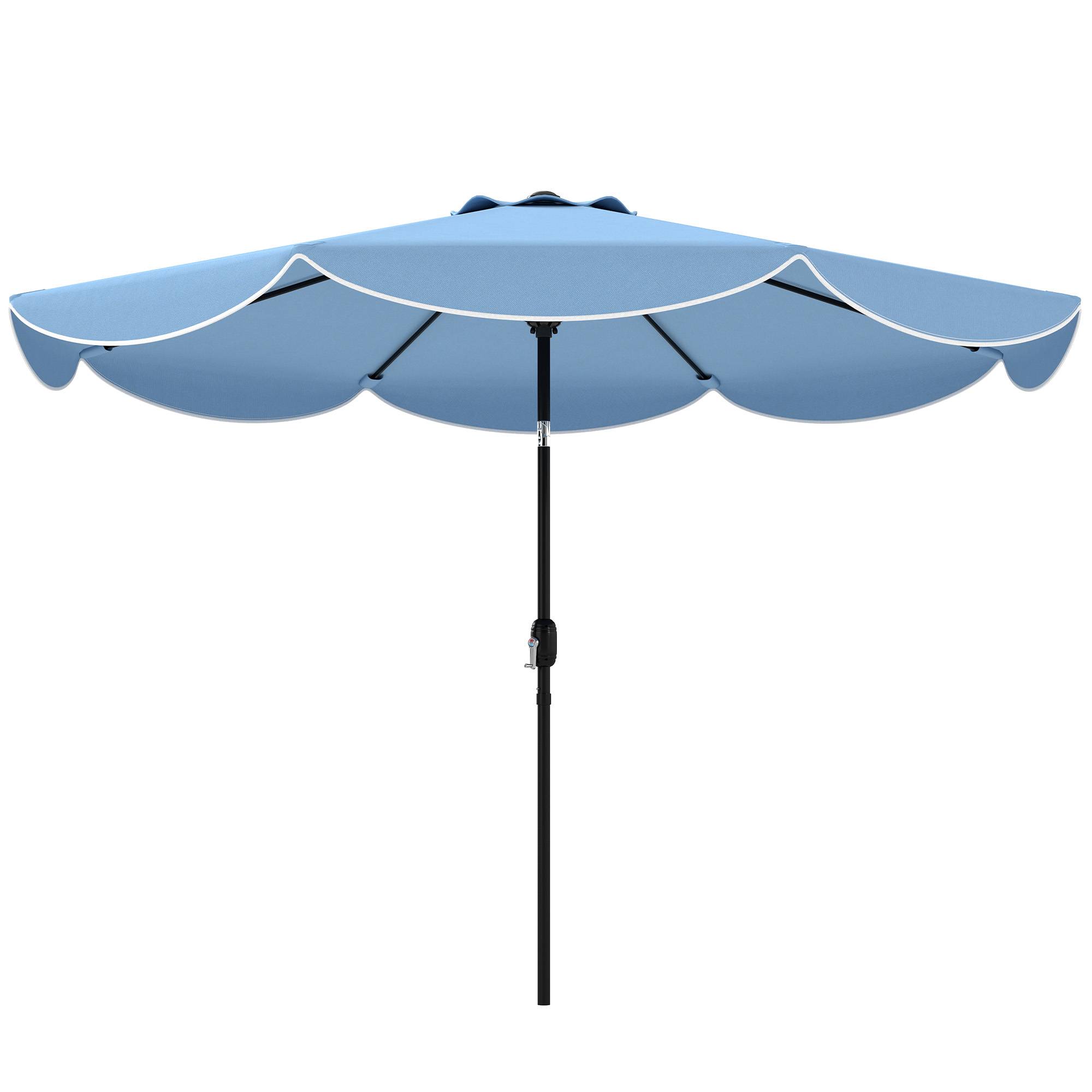 Parasol de terrasse extérieur Ø2,7 m avec manivelle et volant d'inclinaison réglables (3 positions), bleu clair - Image 2