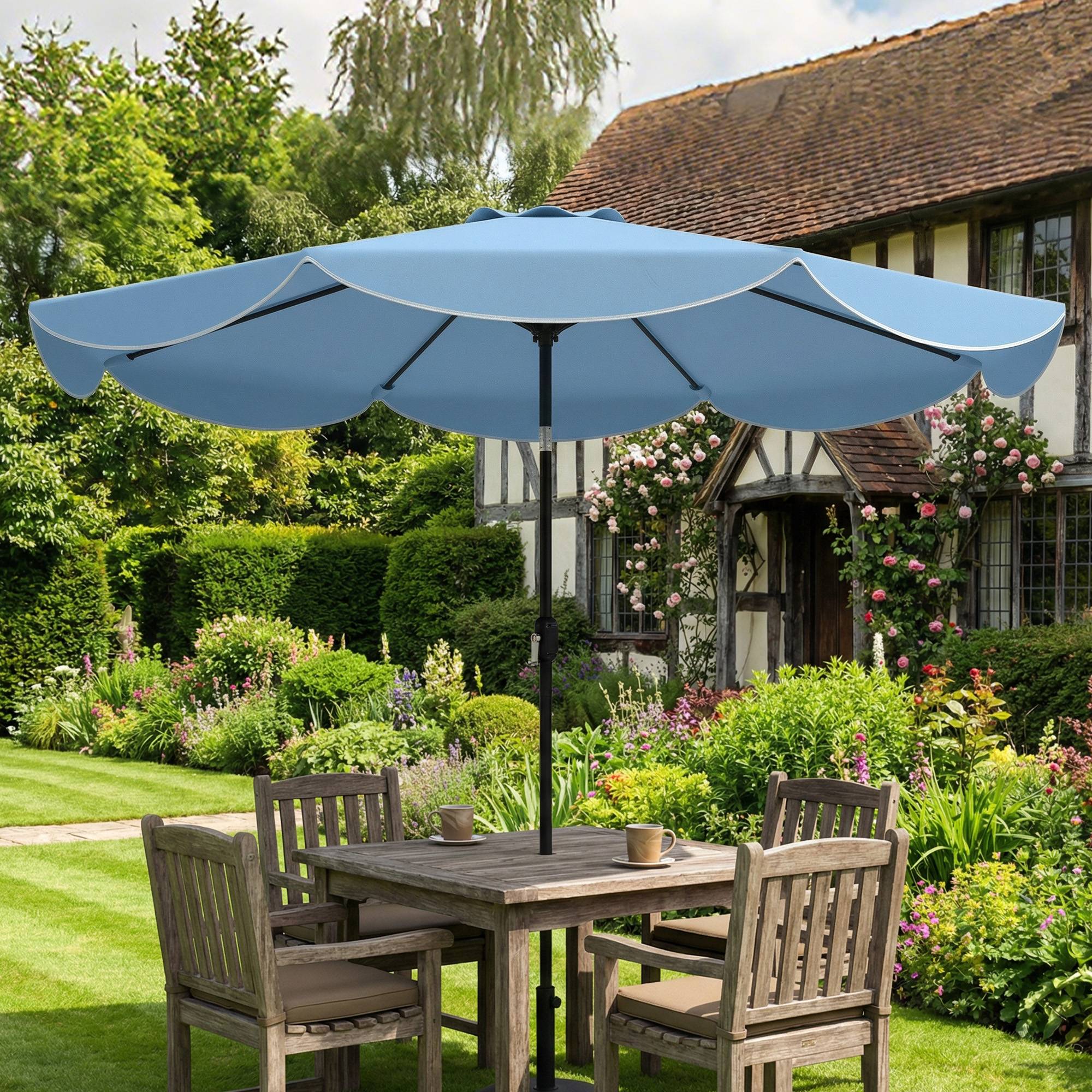 Parasol de terrasse extérieur Ø2,7 m avec manivelle et volant d'inclinaison réglables (3 positions), bleu clair - Image 10