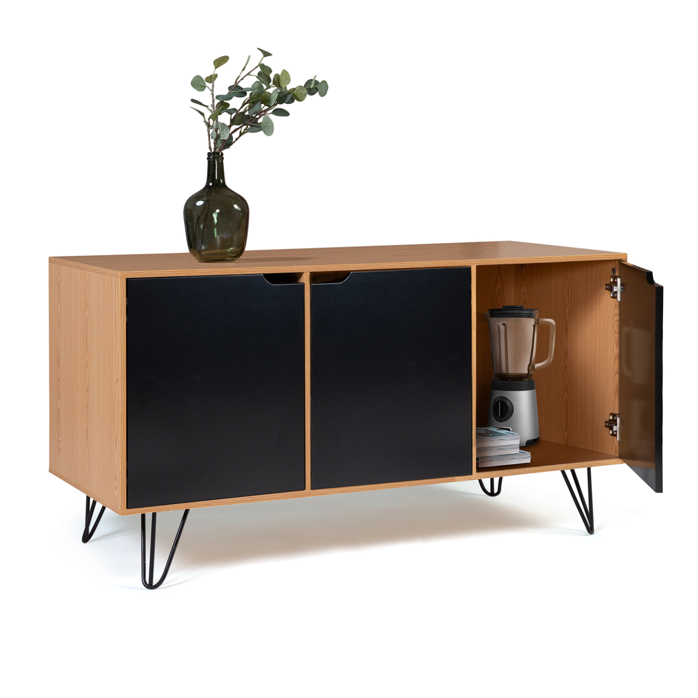 Buffet bas vintage 113 cm NOEMI 3 portes bois pied épingle - Image 4