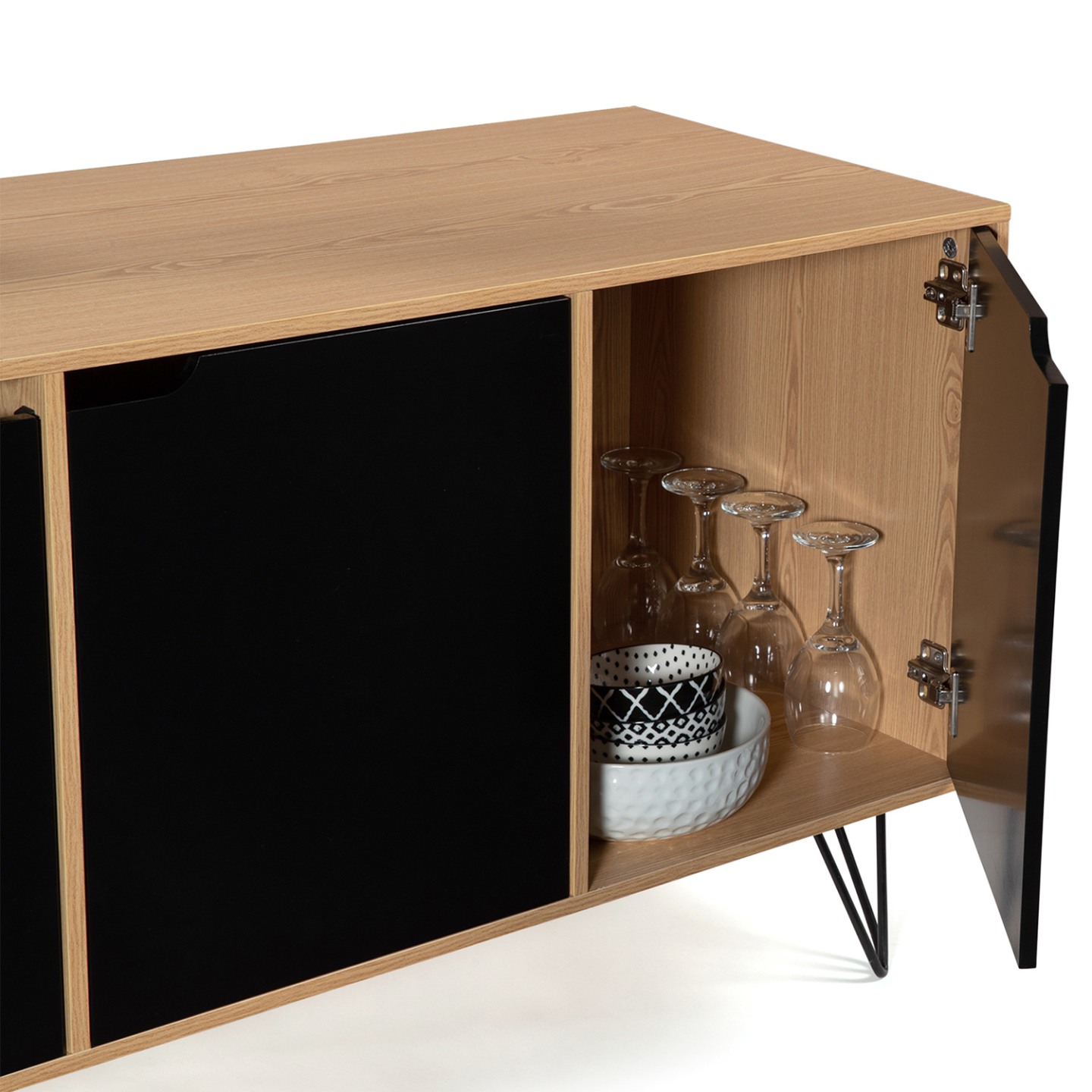 Buffet bas vintage 113 cm NOEMI 3 portes bois pied épingle - Image 5