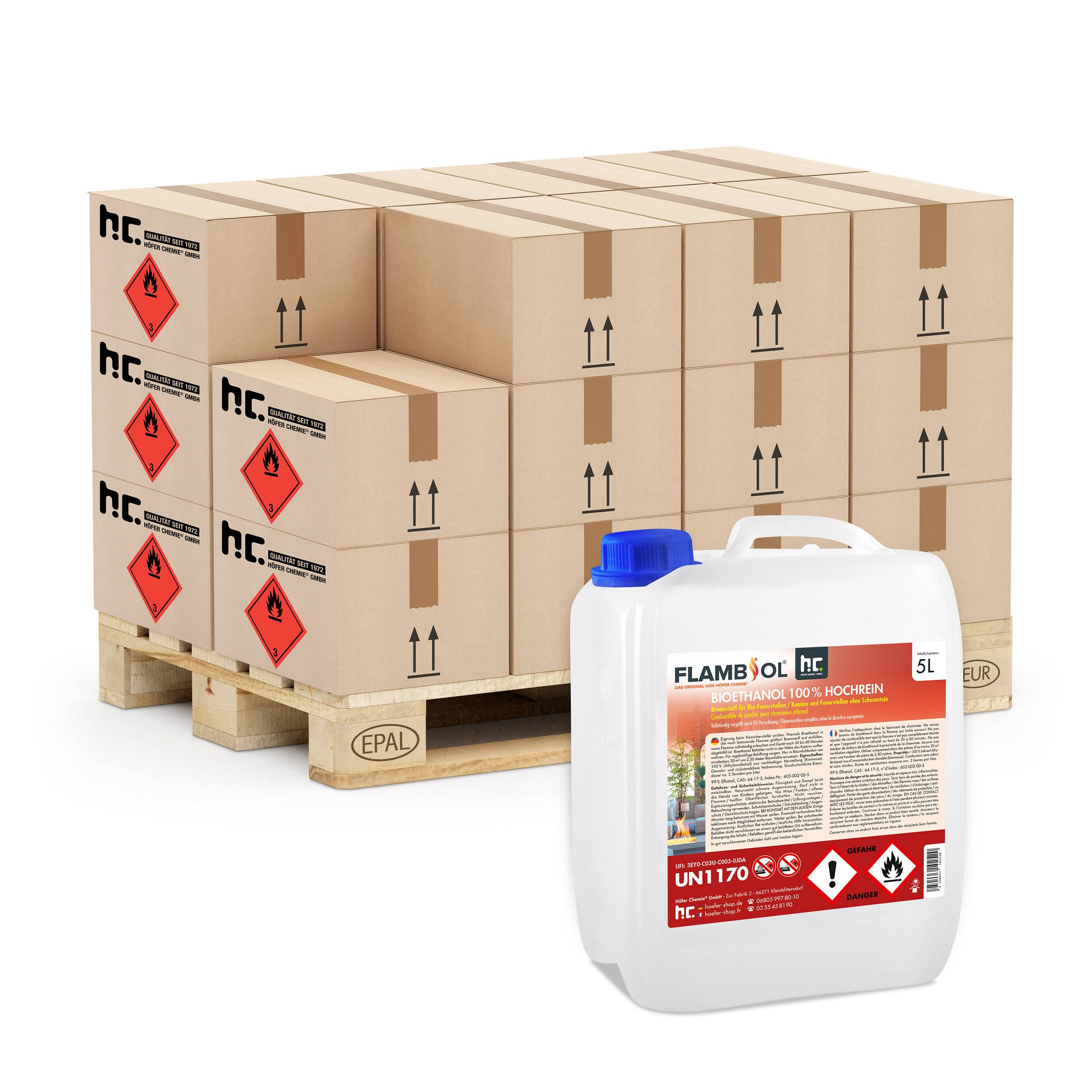 Bioéthanol à 100% dénaturé FLAMBIOL® en bidon de 5 L x 48 - Image 1