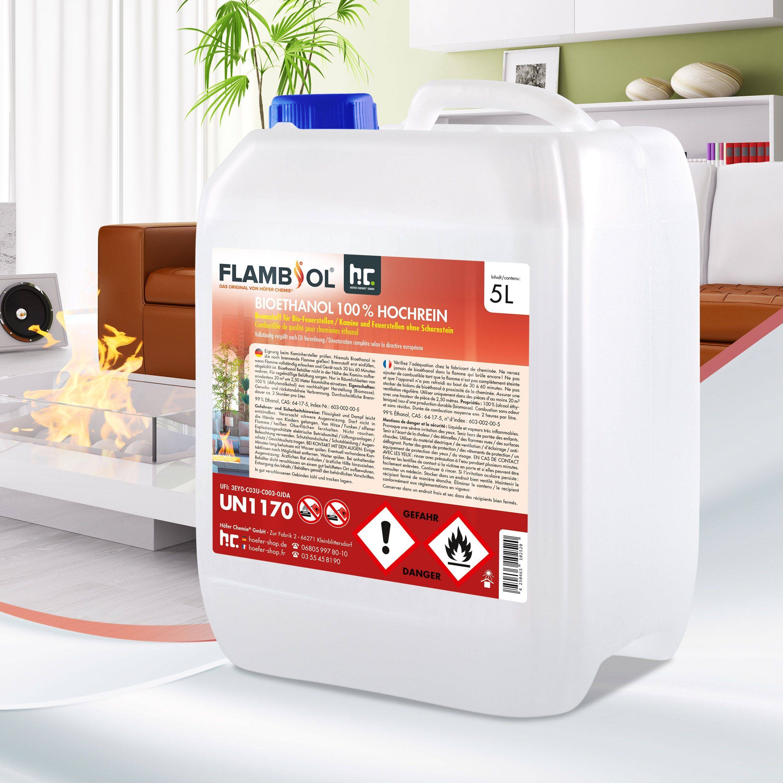 Bioéthanol à 100% dénaturé FLAMBIOL® en bidon de 5 L x 48 - Image 6