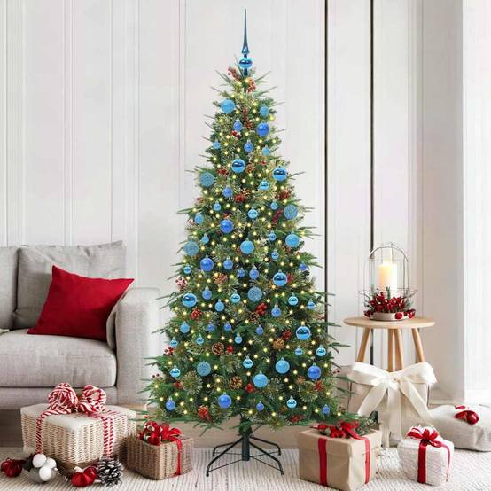 Sapin Artificiel 180 cm Vert avec Décorations Complètes, 120 Boules et Guirlande LED Intégrée – ComfortXL Outdoor Living - Image 1
