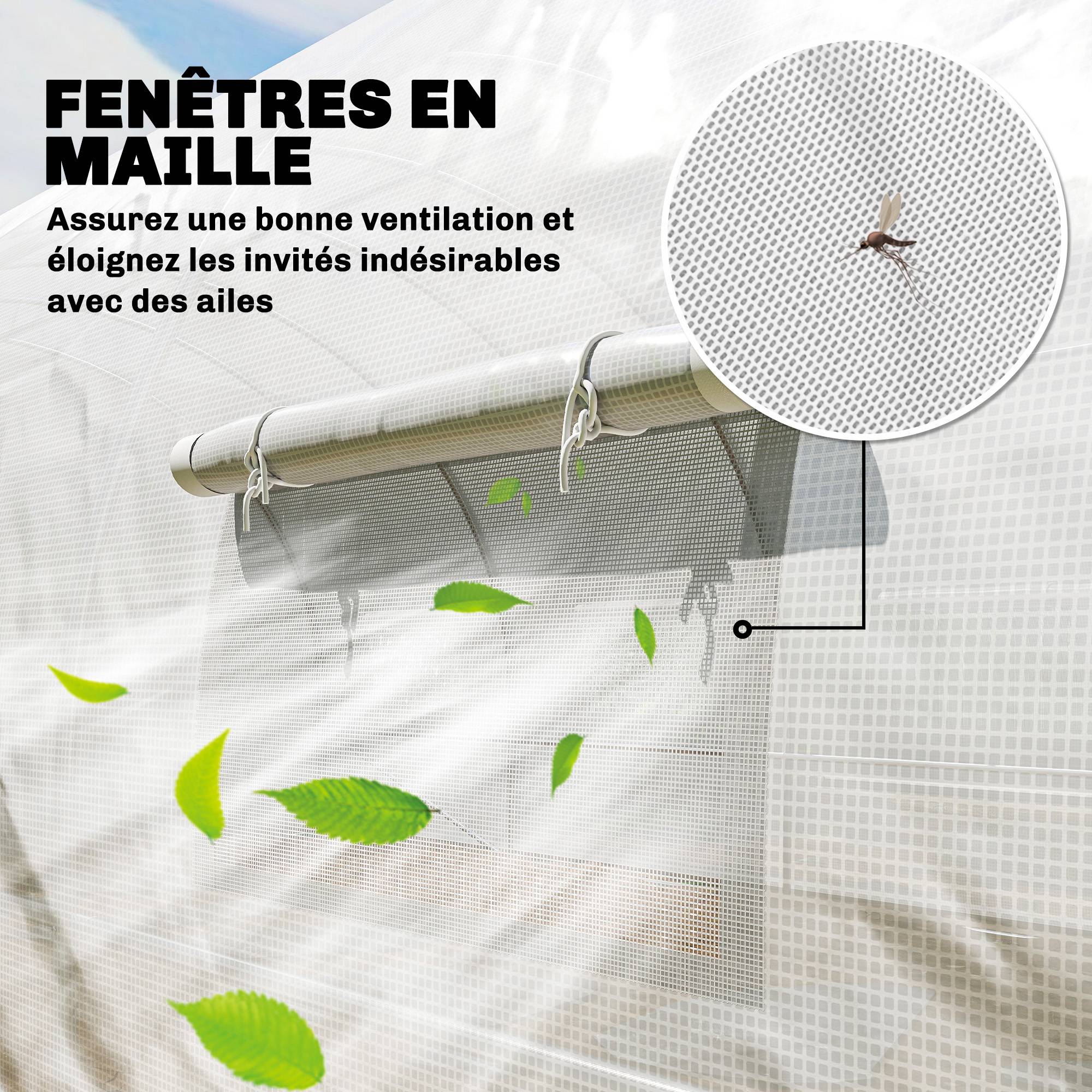 Serre Tunnel de Jardin 24 m² 295 x 798 x 199 cm, Portes et 12 Fenêtres Moustiquaires - Image 5