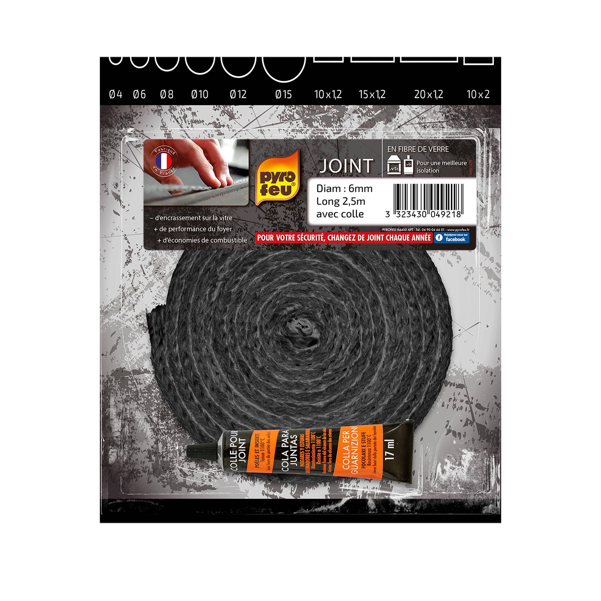 Joint tressé pour insert et poêle longueur 2,5m - Ø 6mm - Image 1
