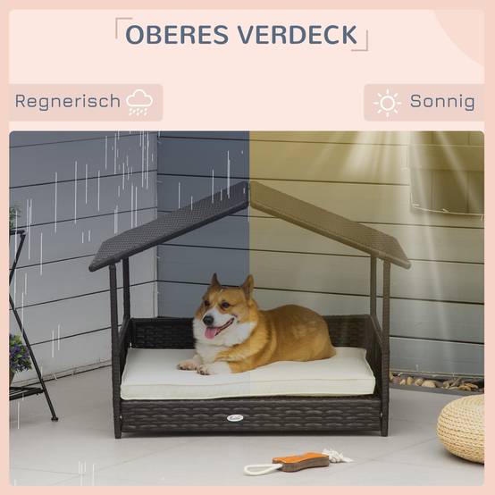 Niche Chien Résine Tressée Intérieur Extérieur avec Coussin Lavable 98x69cm Marron - ComfortXL Pet Living - Image 6