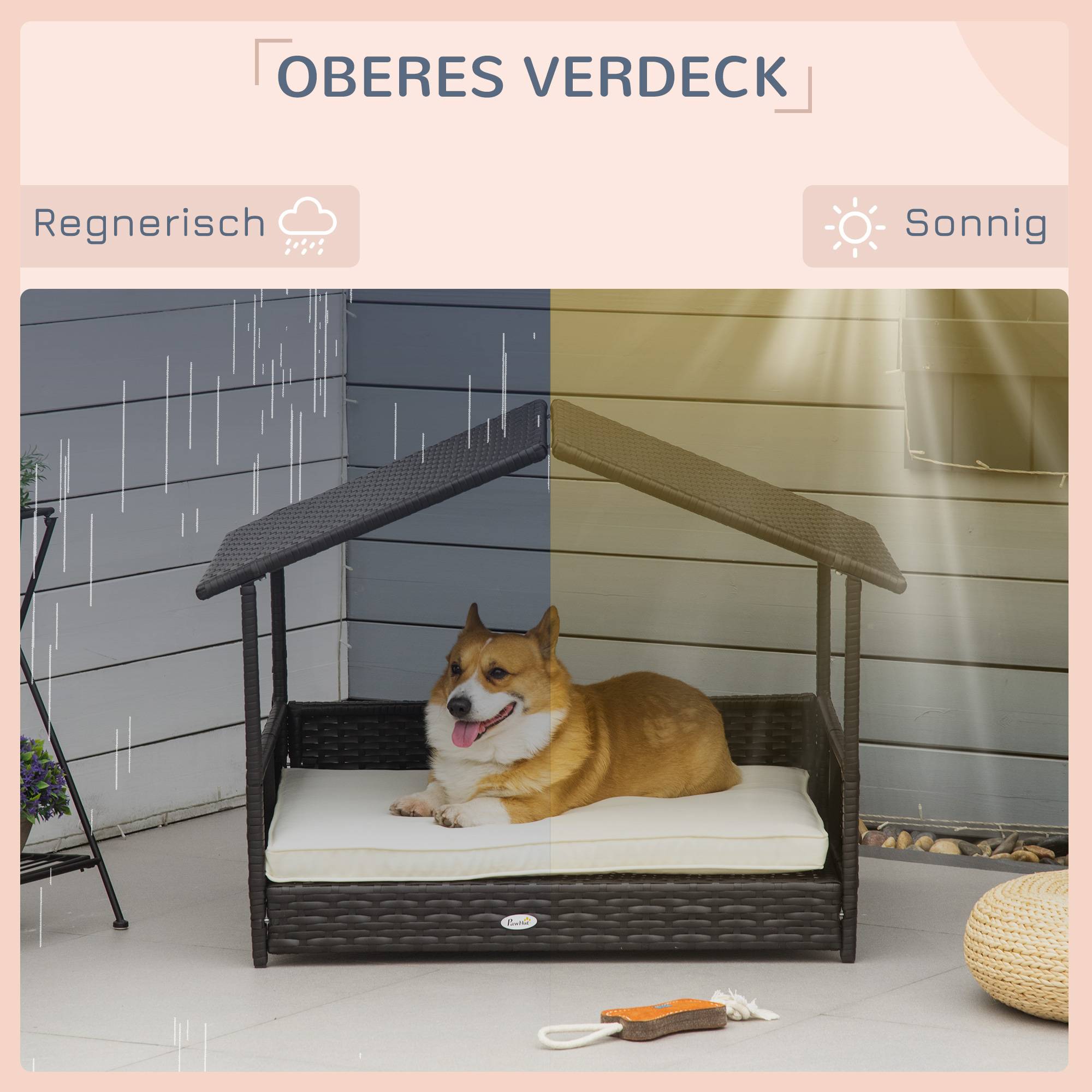 Niche Chien Résine Tressée Intérieur Extérieur avec Coussin Lavable 98x69cm Marron - ComfortXL Pet Living - Image 6