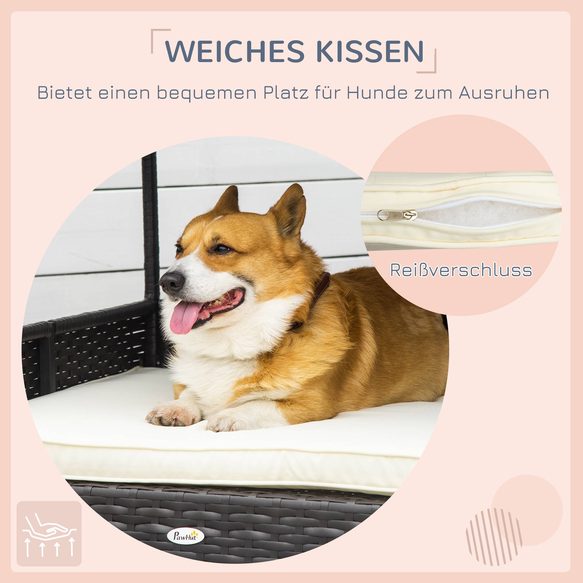 Niche Chien Résine Tressée Intérieur Extérieur avec Coussin Lavable 98x69cm Marron - ComfortXL Pet Living - Image 7