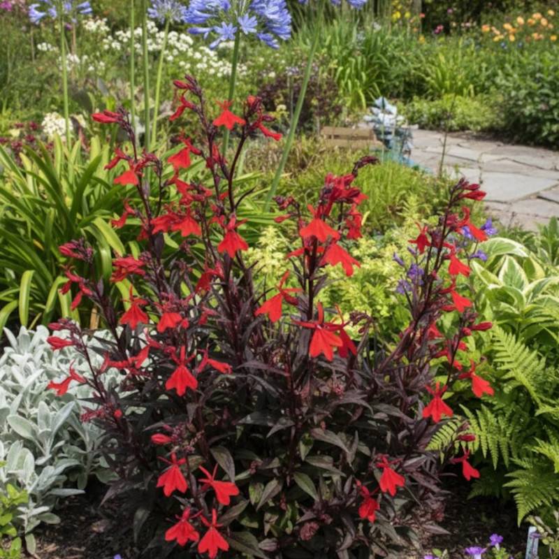 Lobelia Elmfeuer à fleurs Rouge/ - feuillage Caduc - Godet - 5/20 cm