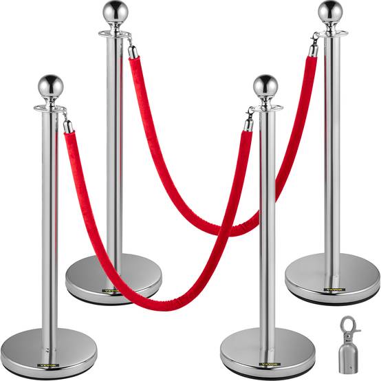 Vevor - VEVOR Poteaux guidage argent (4pcs) avec 2 cordes rouges 1.5m, hauteur 96cm, pour contrôle foule. - Image 1