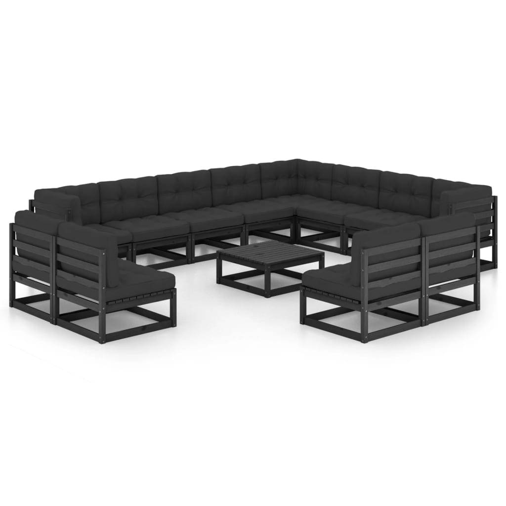 Helloshop26 - Salon de jardin meuble d'extérieur ensemble de mobilier 14 pièces avec coussins noir bois de pin massif - Image 1