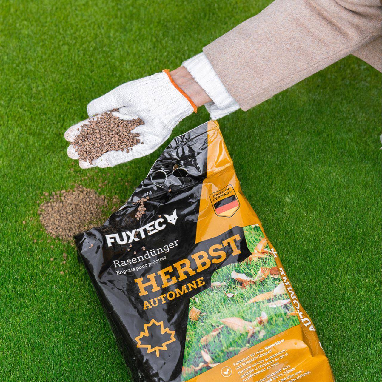Engrais gazon automne FUXTEC FX-RDH20 enrichi en potassium sac 20 kg pour 1000 m2 granulés solubles fabrication allemande - Image 2