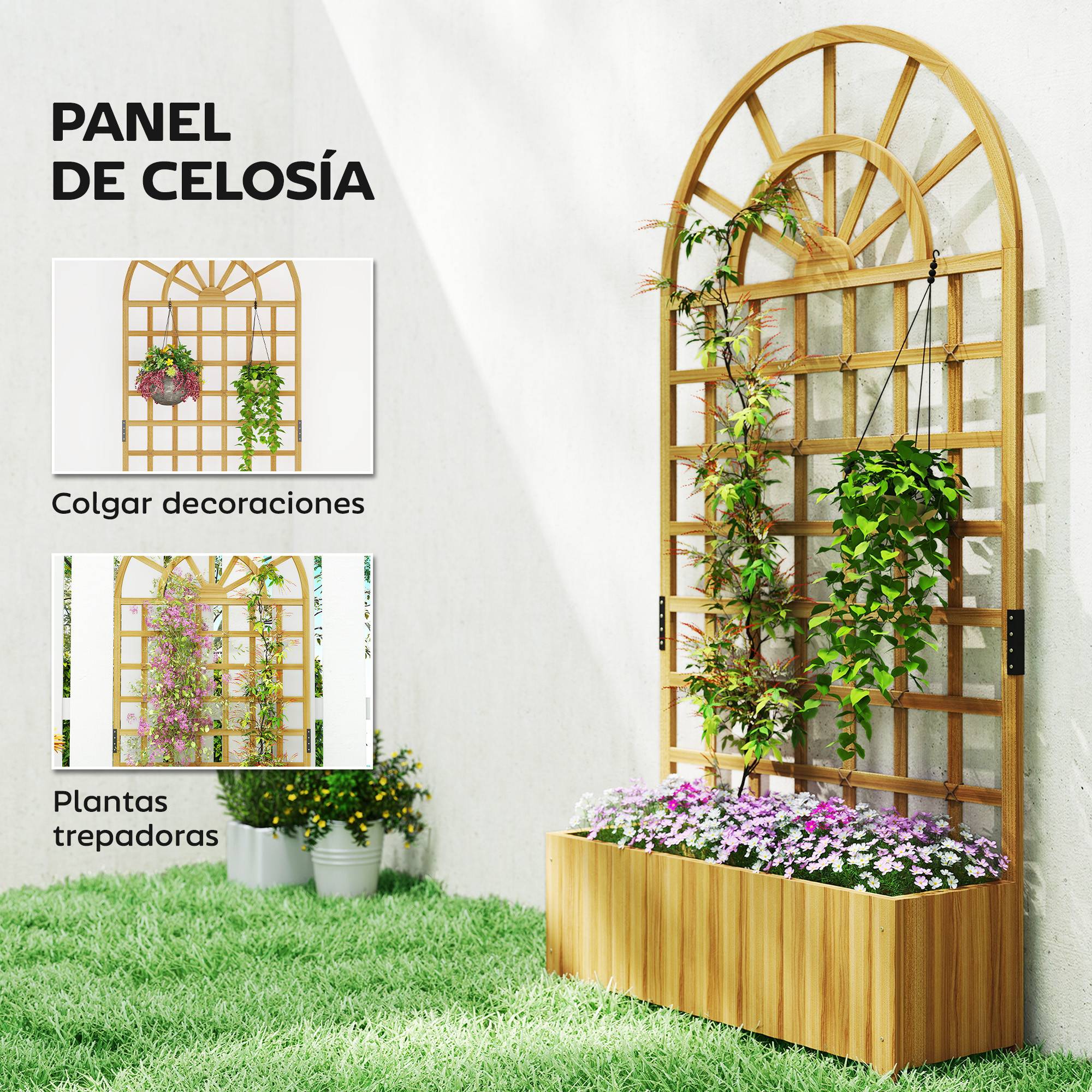 Jardinière Haute avec Treillage en Bois de Sapin pour Plantes Grimpantes Balcon 90x30x180 cm Naturel - ComfortXL Outdoor Living - Image 6