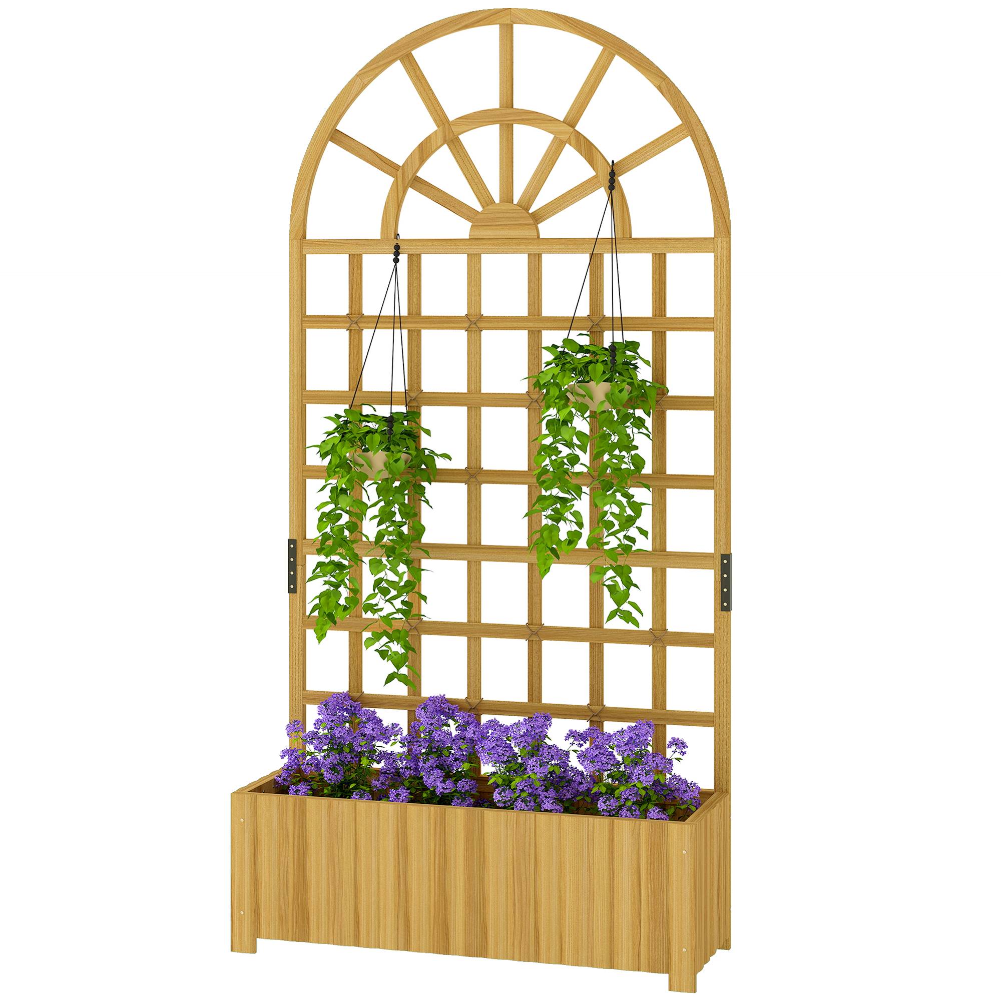 Jardinière Haute avec Treillage en Bois de Sapin pour Plantes Grimpantes Balcon 90x30x180 cm Naturel - ComfortXL Outdoor Living - Image 2