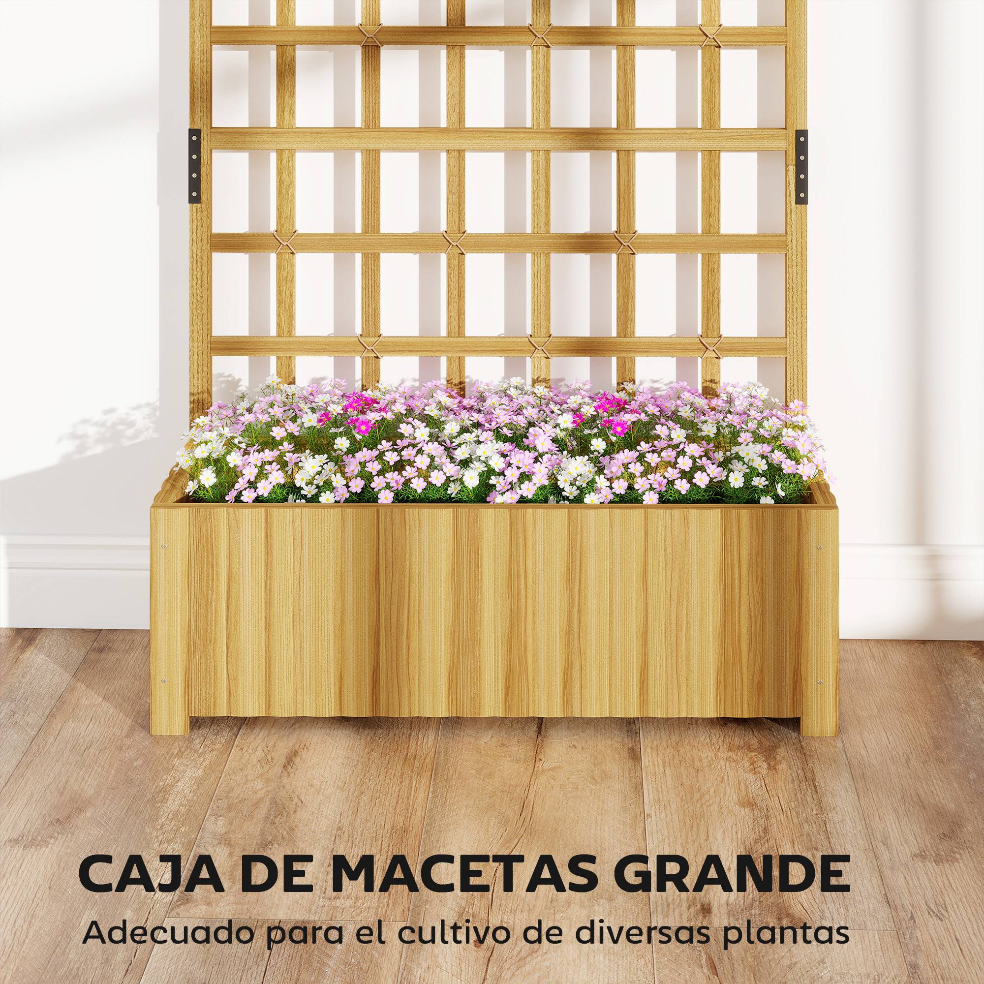 Jardinière Haute avec Treillage en Bois de Sapin pour Plantes Grimpantes Balcon 90x30x180 cm Naturel - ComfortXL Outdoor Living - Image 7