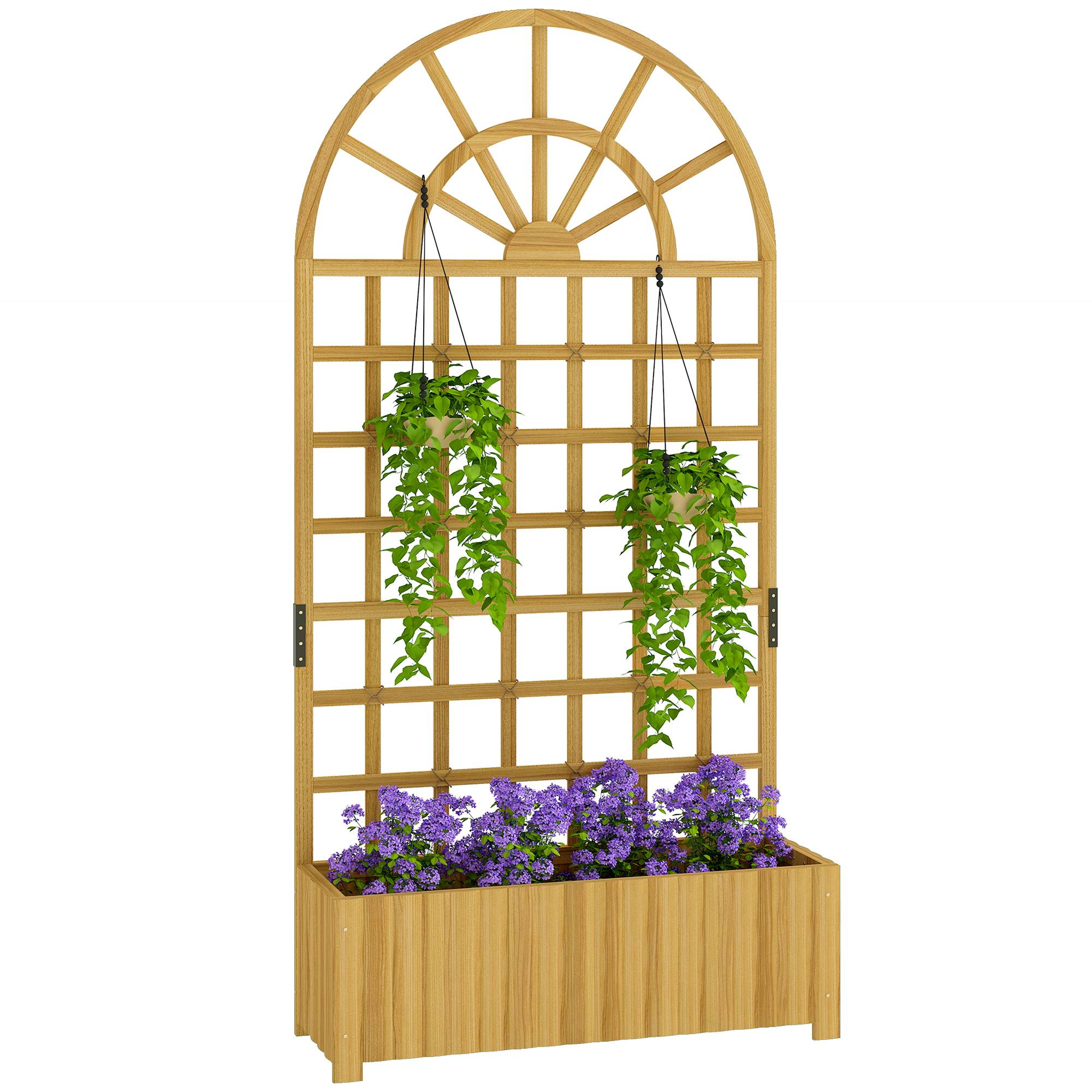 Jardinière Haute avec Treillage en Bois de Sapin pour Plantes Grimpantes Balcon 90x30x180 cm Naturel - ComfortXL Outdoor Living - Image 1
