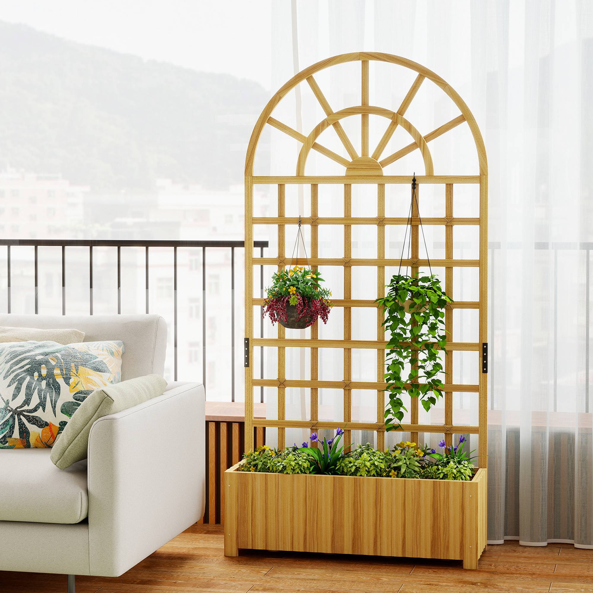 Jardinière Haute avec Treillage en Bois de Sapin pour Plantes Grimpantes Balcon 90x30x180 cm Naturel - ComfortXL Outdoor Living - Image 10