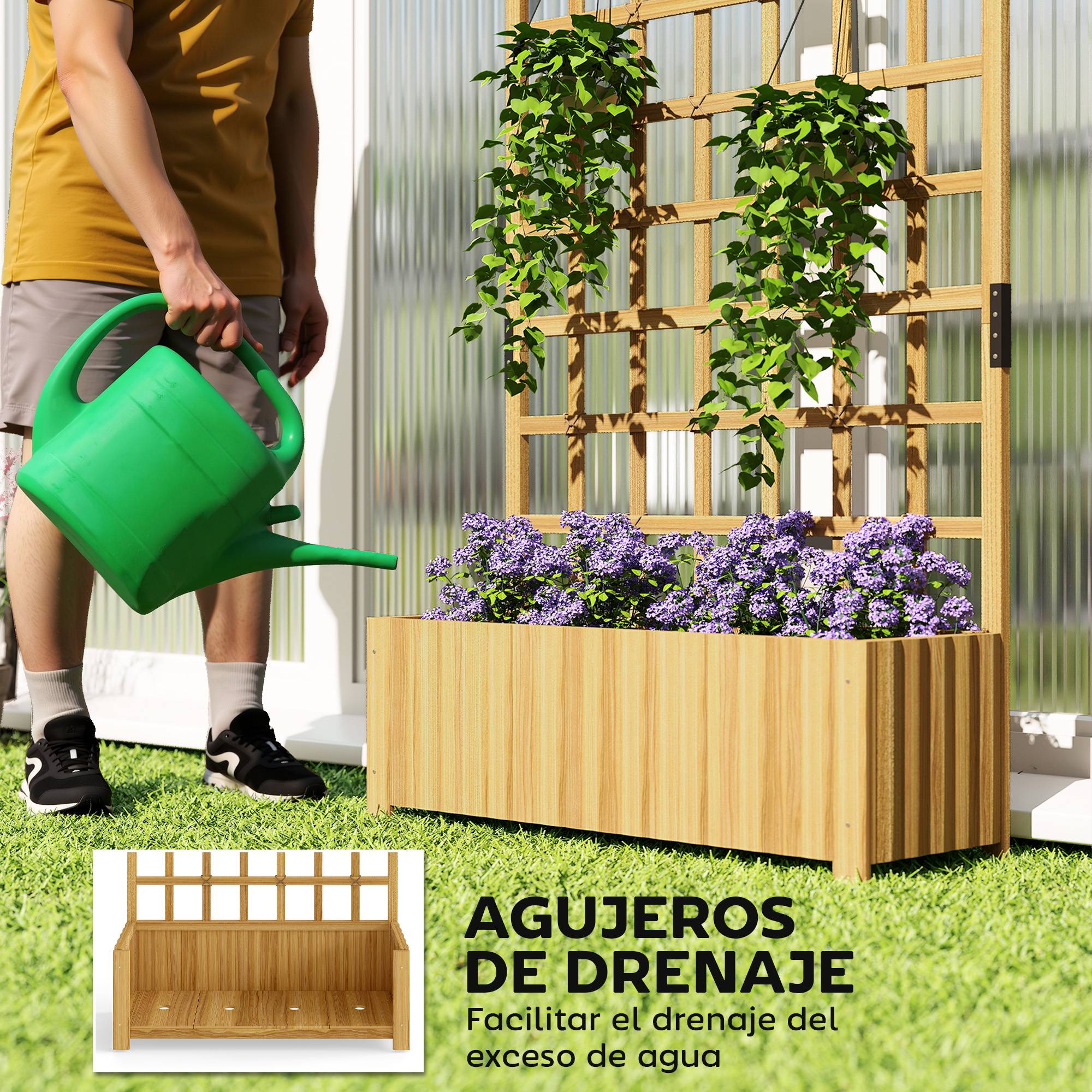 Jardinière Haute avec Treillage en Bois de Sapin pour Plantes Grimpantes Balcon 90x30x180 cm Naturel - ComfortXL Outdoor Living - Image 8