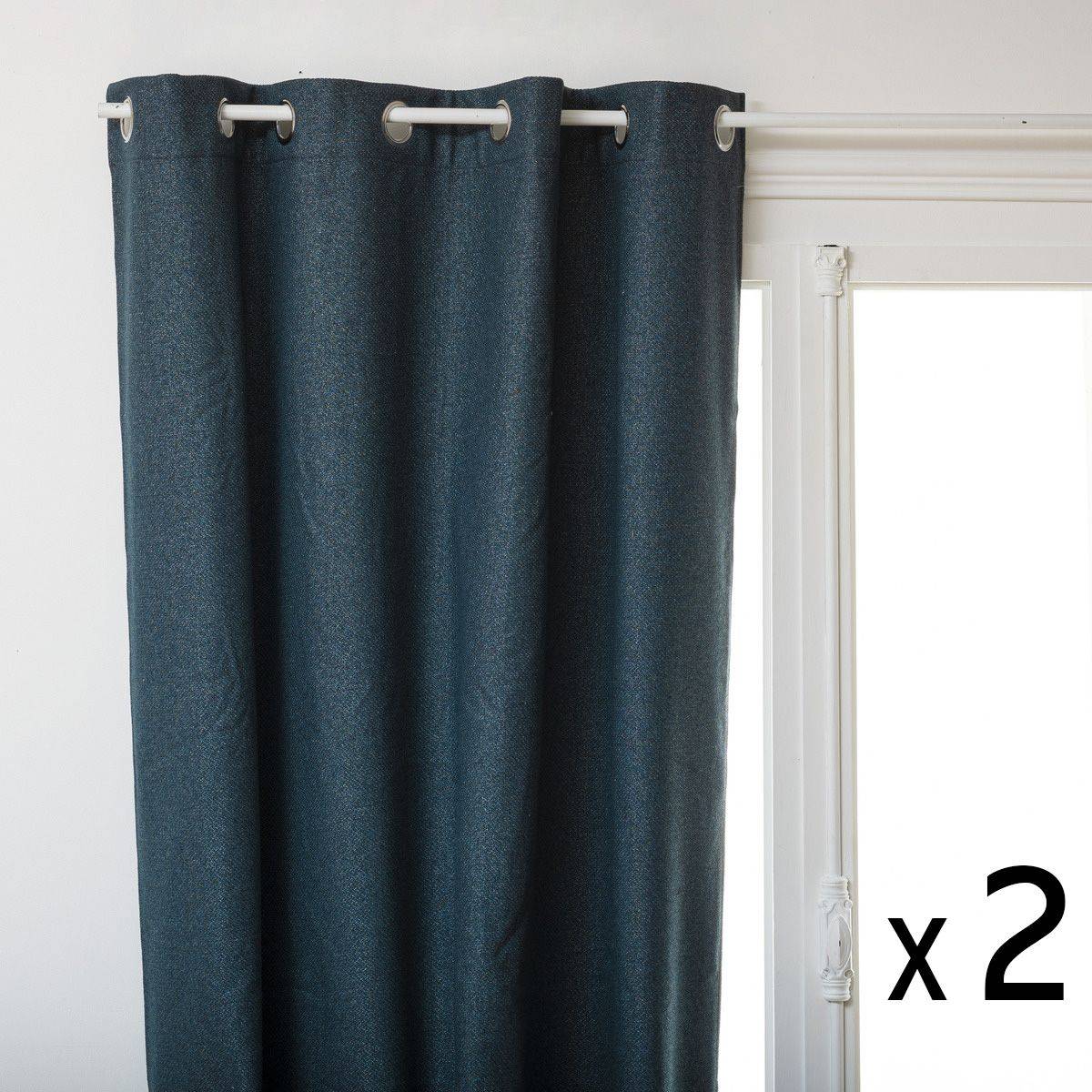 Atmosphera - Lot de 2 Rideaux à œillets isolant et occultant Bleu Egéen 140 x 260 cm - Image 1