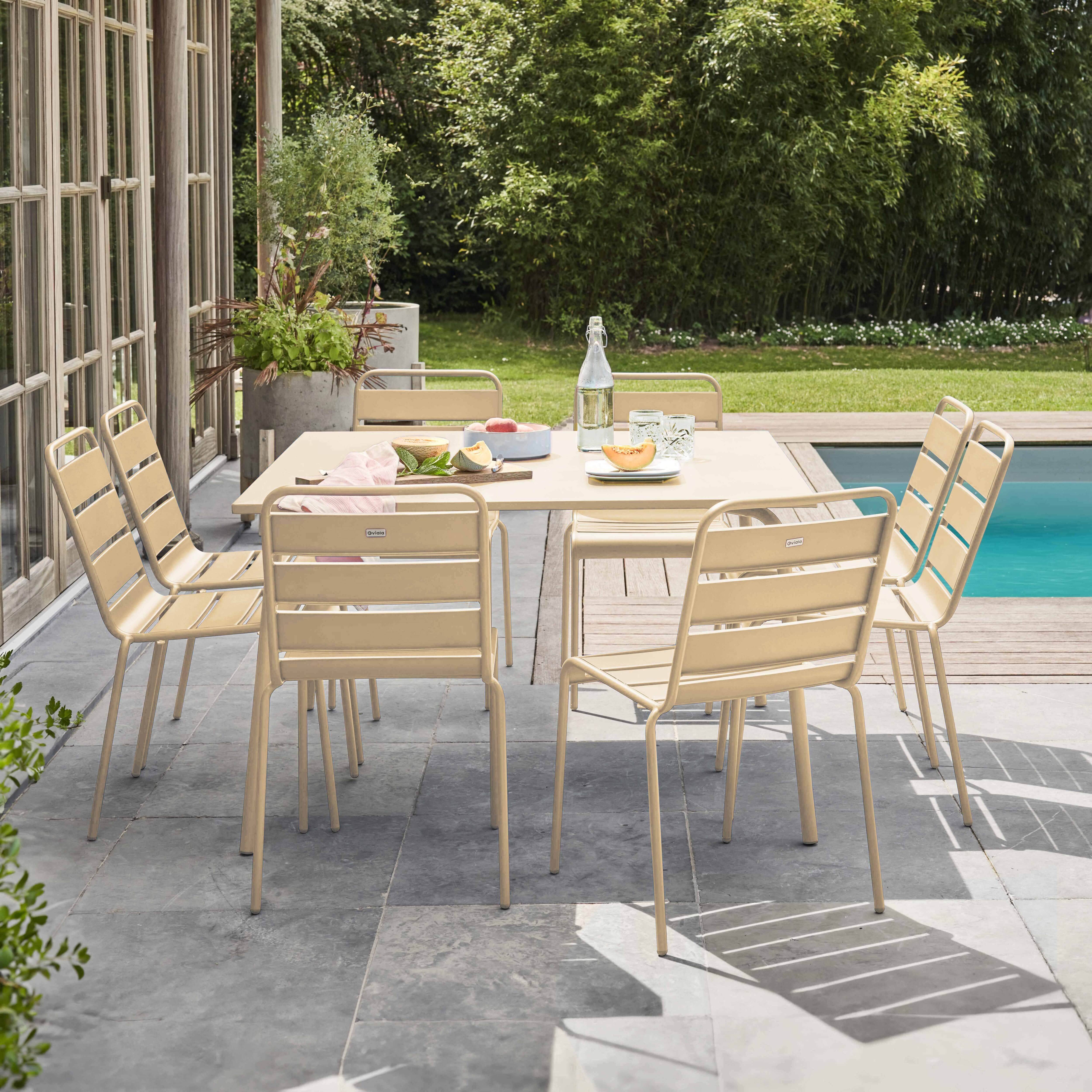 Oviala - Ensemble table de jardin et 8 chaises en métal ivoire Palavas - Oviala - Image 2