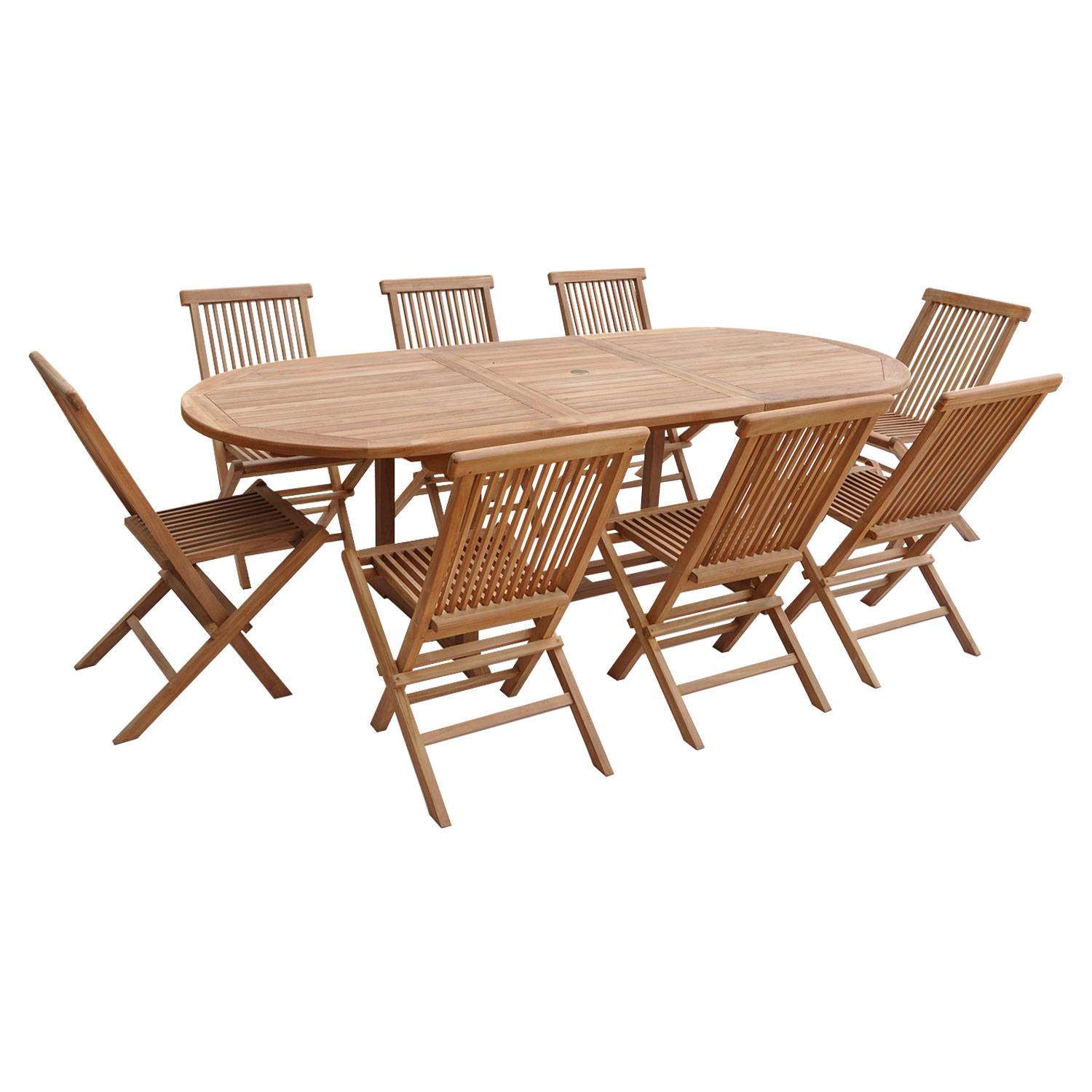 Salon de jardin en teck LOMBOK - table ovale extensible - 8 places - HAPPY GARDEN - Image 1