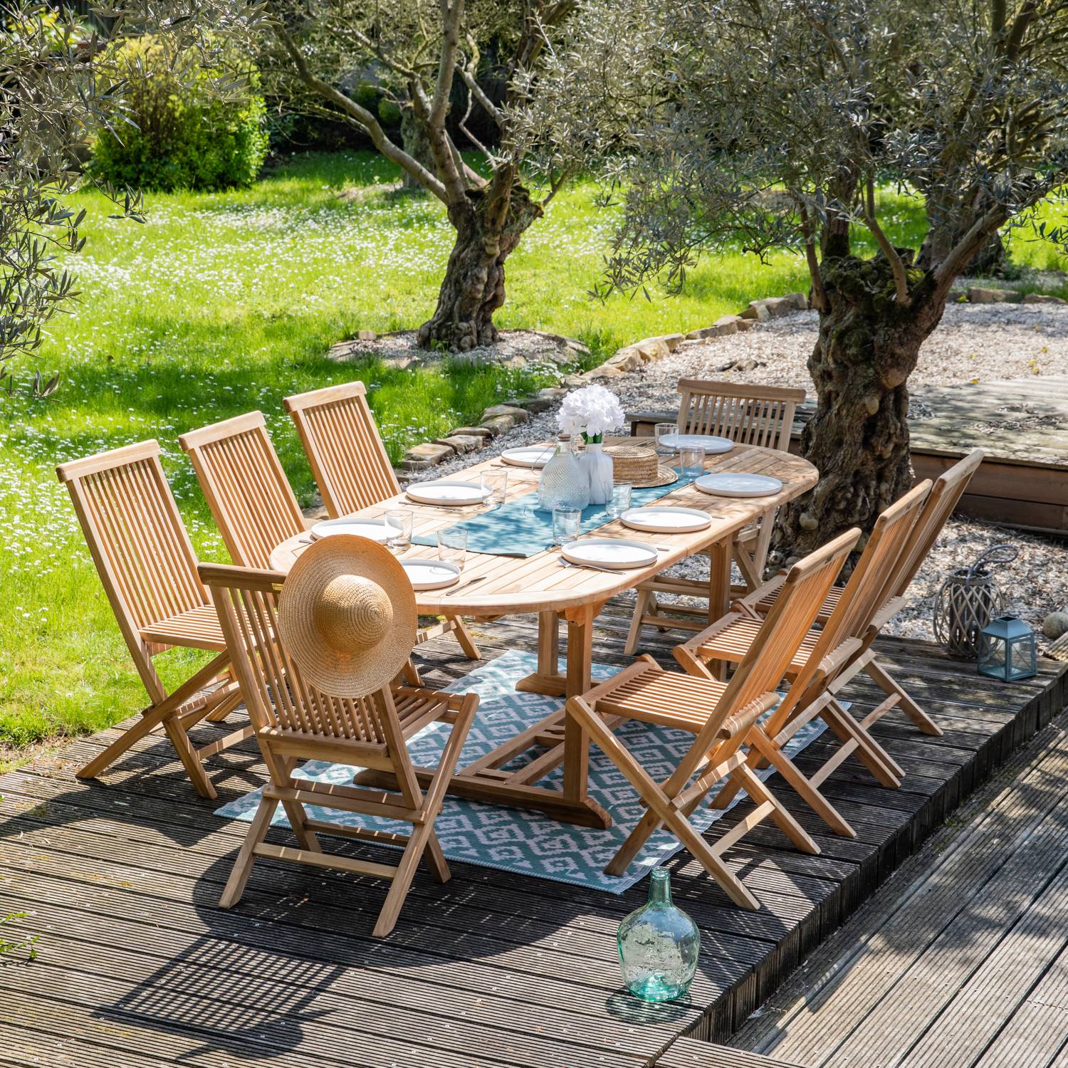 Salon de jardin en teck LOMBOK - table ovale extensible - 8 places - HAPPY GARDEN - Image 5