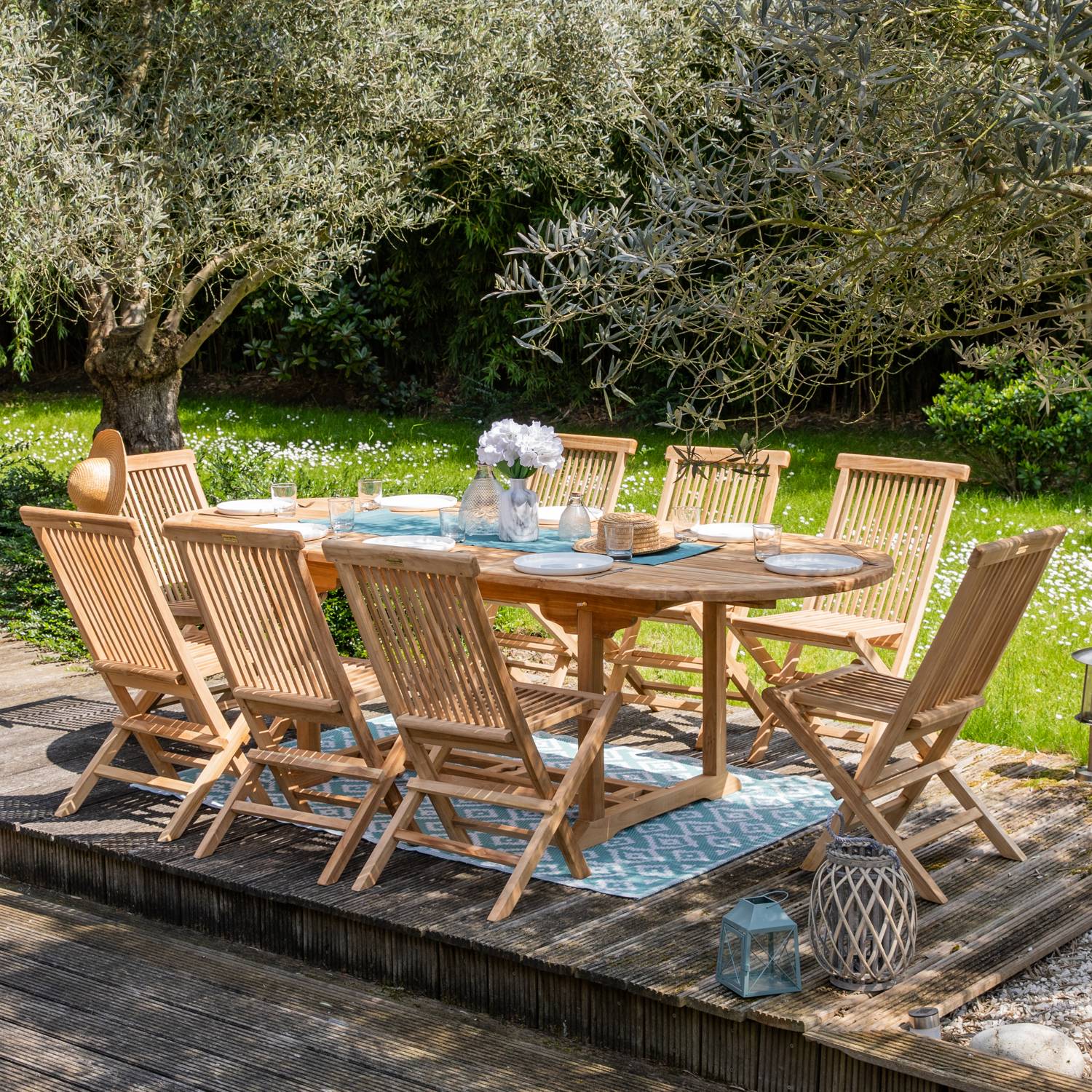 Salon de jardin en teck LOMBOK - table ovale extensible - 8 places - HAPPY GARDEN - Image 2