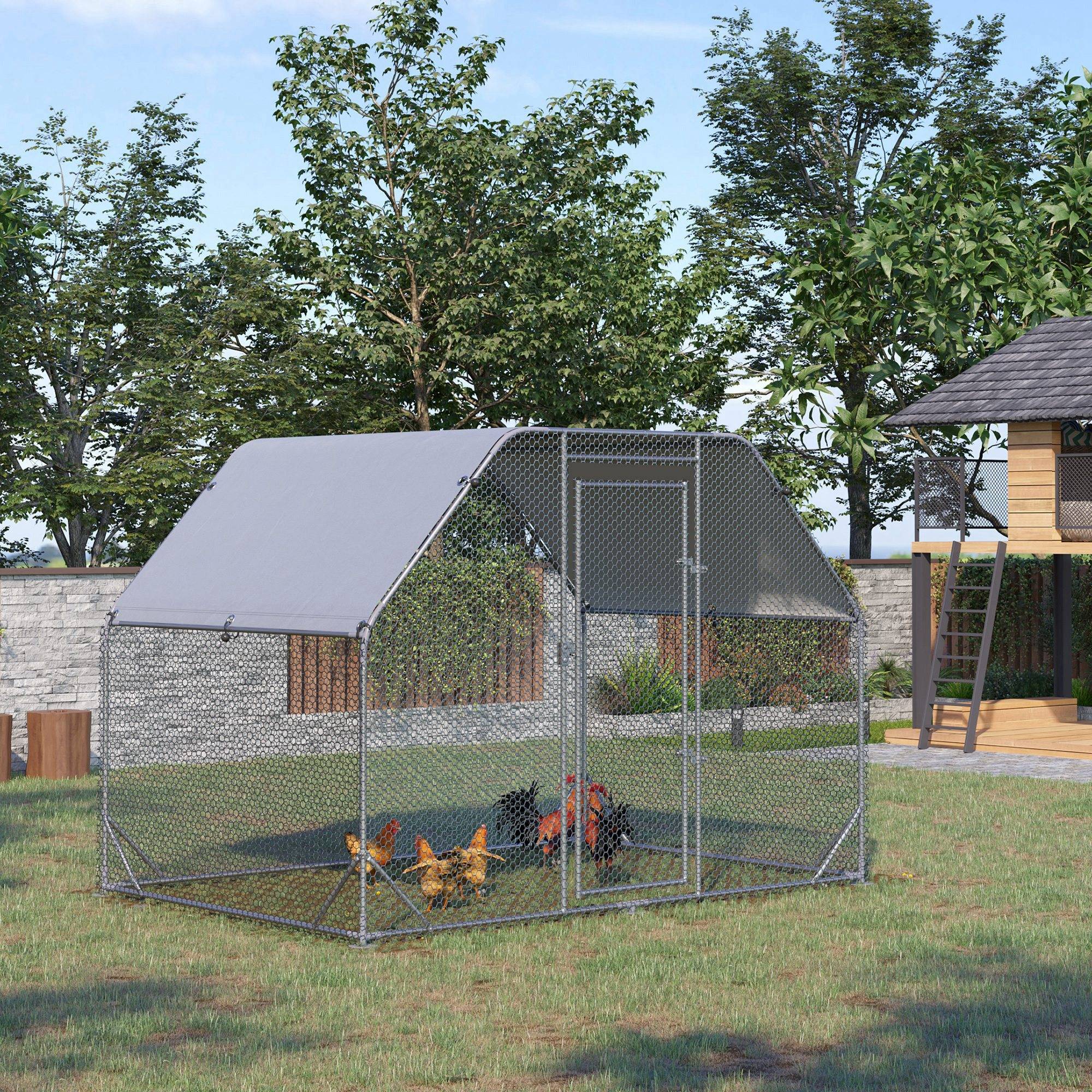 Grand Enclos Poulailler en Acier Galvanisé 4-6 Poules Bâche Toit 280x190x195cm - ComfortXL Outdoor Living - Image 4