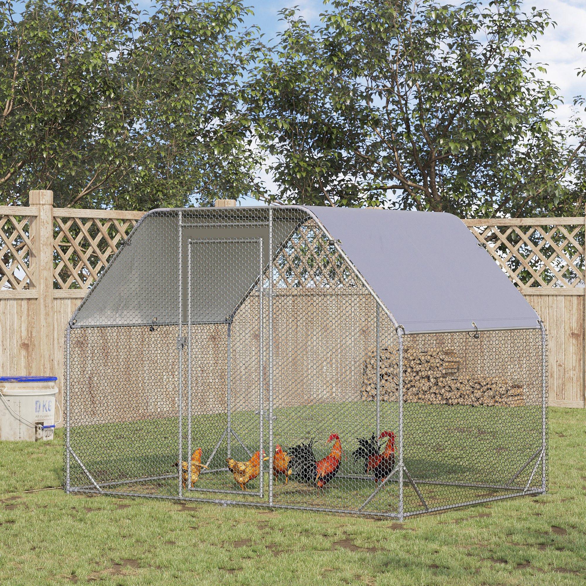 Grand Enclos Poulailler en Acier Galvanisé 4-6 Poules Bâche Toit 280x190x195cm - ComfortXL Outdoor Living - Image 3