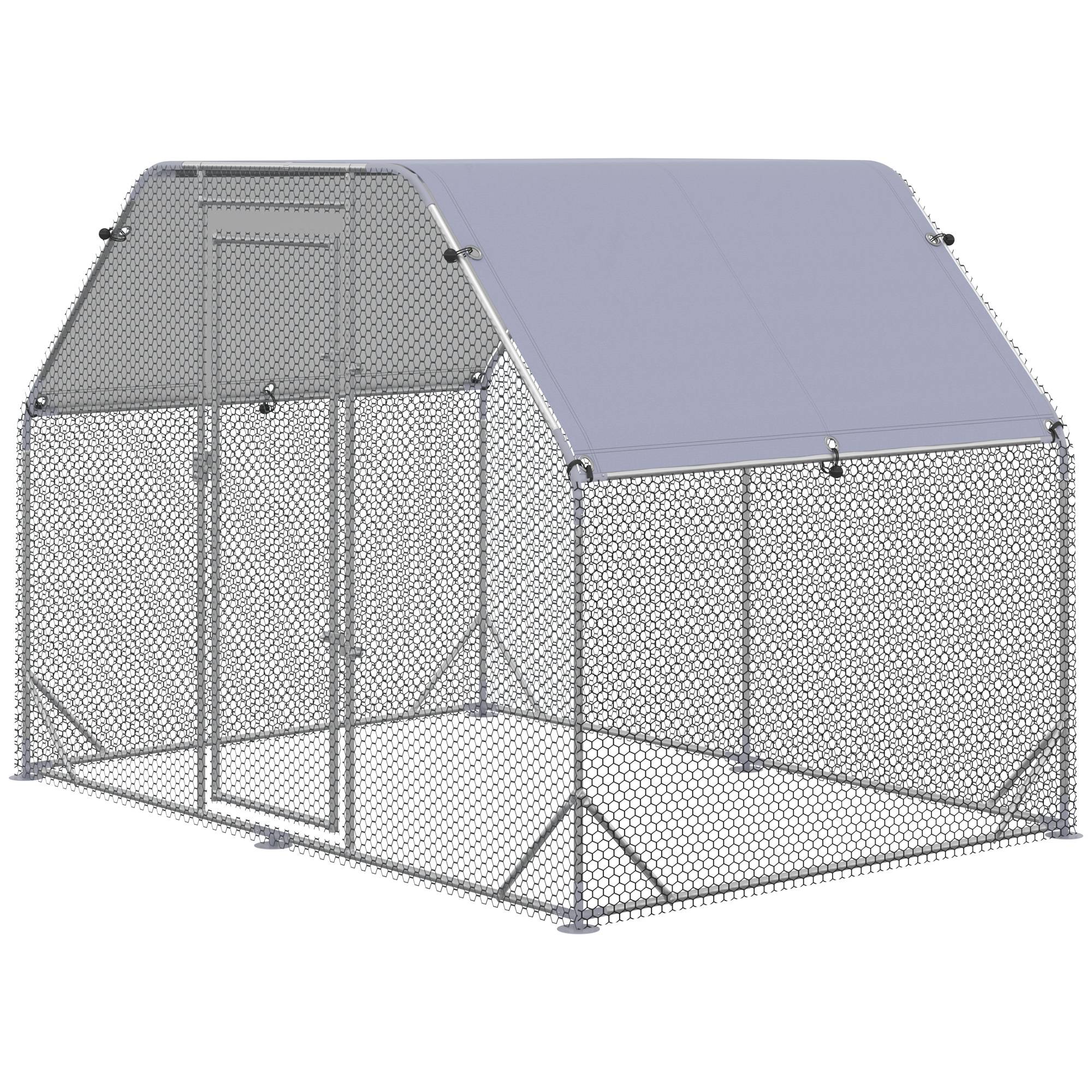 Grand Enclos Poulailler en Acier Galvanisé 4-6 Poules Bâche Toit 280x190x195cm - ComfortXL Outdoor Living - Image 2