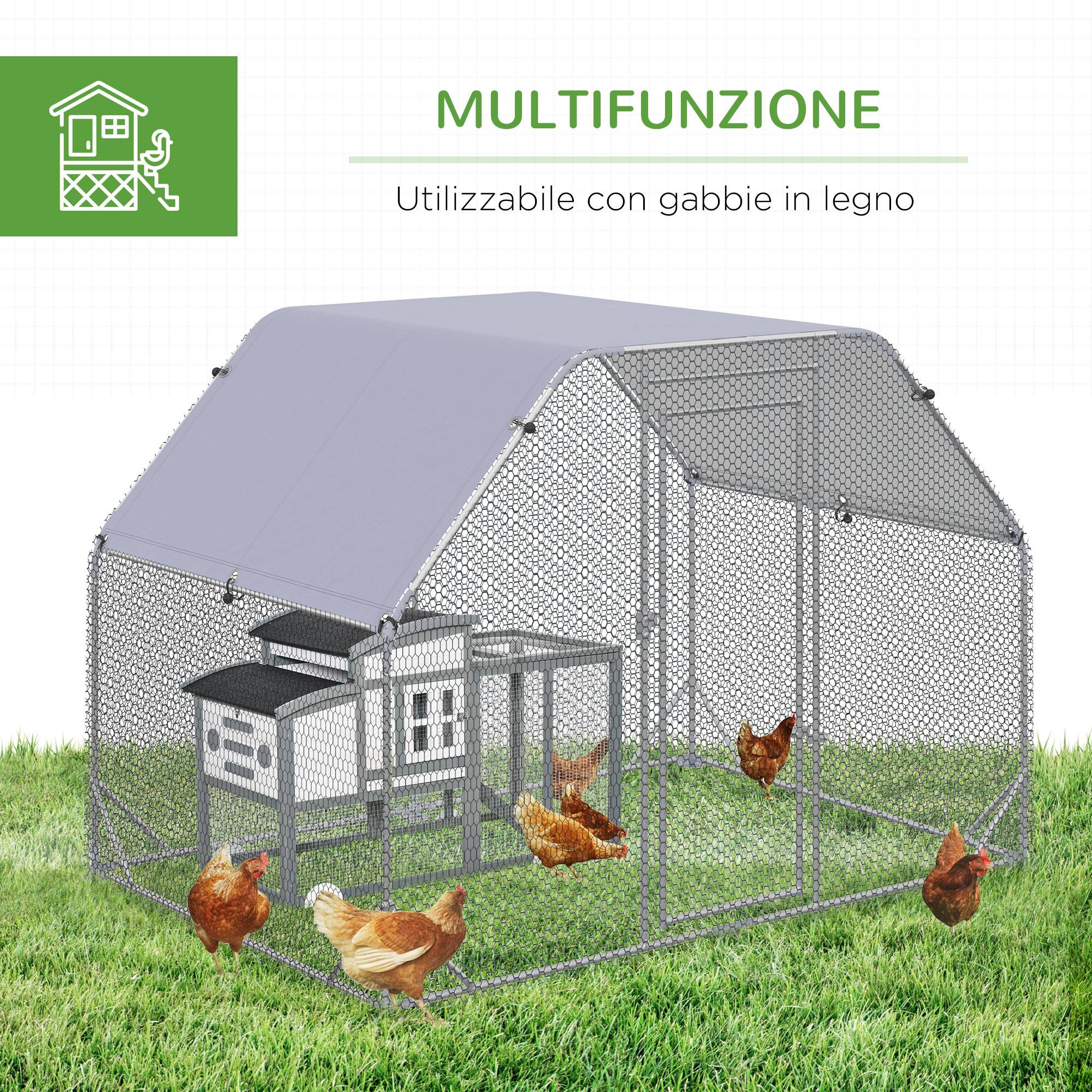 Grand Enclos Poulailler en Acier Galvanisé 4-6 Poules Bâche Toit 280x190x195cm - ComfortXL Outdoor Living - Image 8