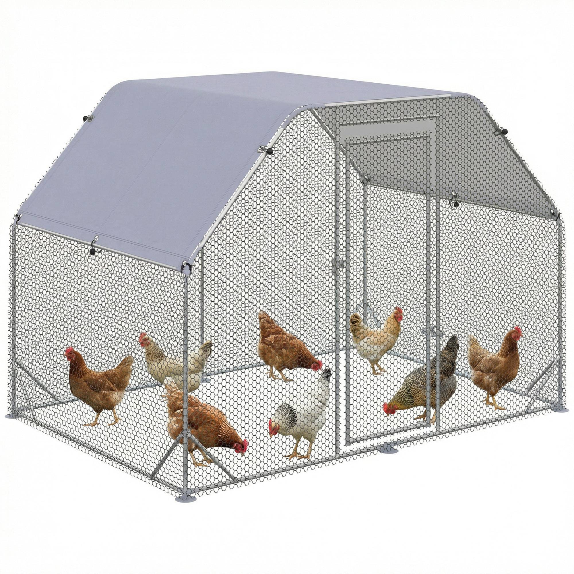 Grand Enclos Poulailler en Acier Galvanisé 4-6 Poules Bâche Toit 280x190x195cm - ComfortXL Outdoor Living - Image 1