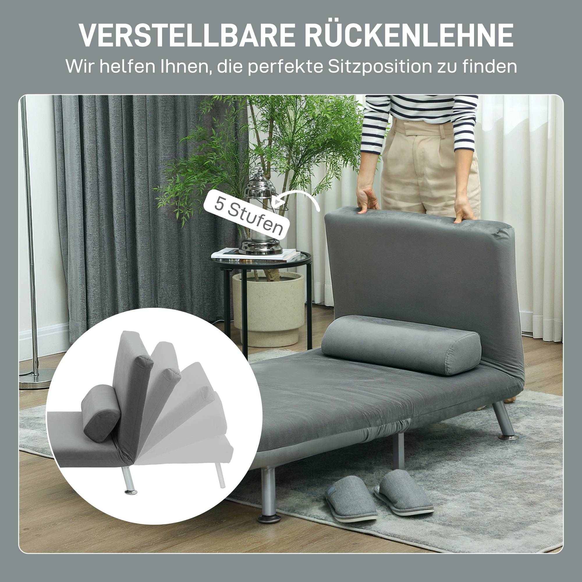 Fauteuil convertible en lit, inclinable et pliable en velours, dossier réglable, 75 x 70 x 75 cm, gris - Image 7