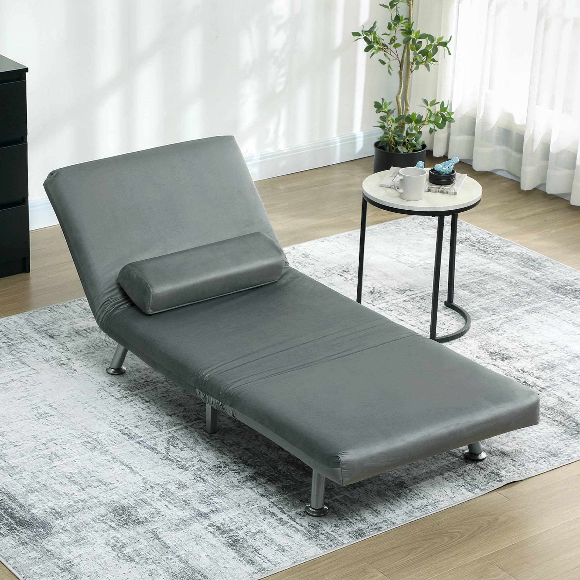 Fauteuil convertible en lit, inclinable et pliable en velours, dossier réglable, 75 x 70 x 75 cm, gris - Image 4