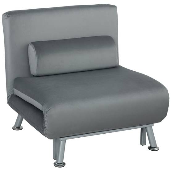 Fauteuil convertible en lit, inclinable et pliable en velours, dossier réglable, 75 x 70 x 75 cm, gris - Image 1