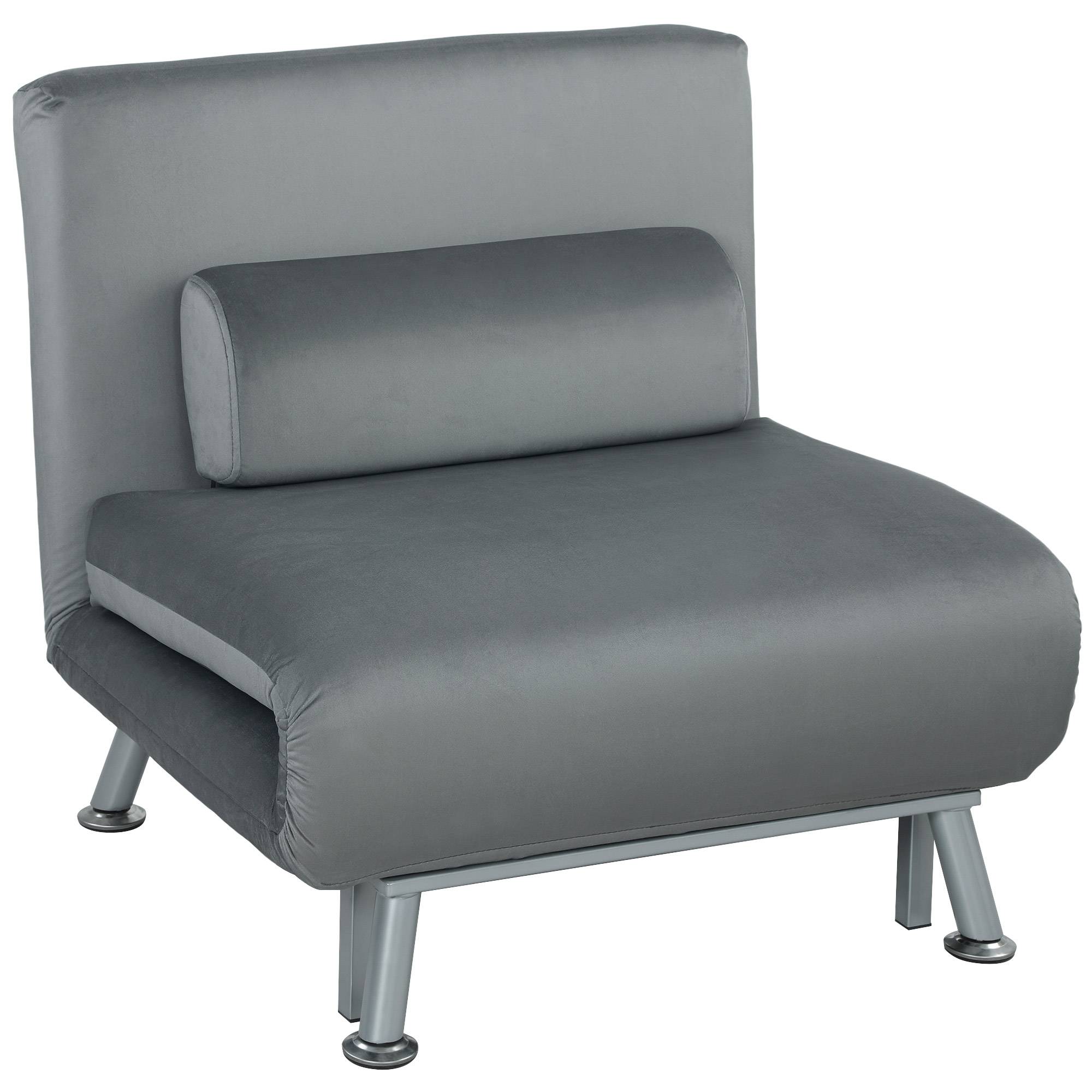 Fauteuil convertible en lit, inclinable et pliable en velours, dossier réglable, 75 x 70 x 75 cm, gris - Image 1