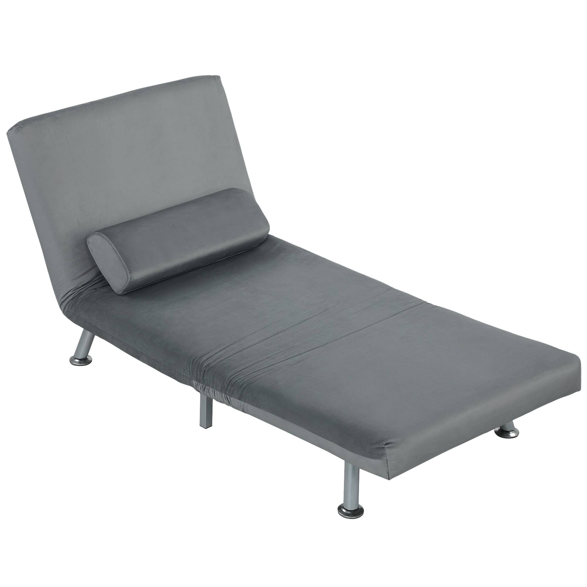Fauteuil convertible en lit, inclinable et pliable en velours, dossier réglable, 75 x 70 x 75 cm, gris - Image 2